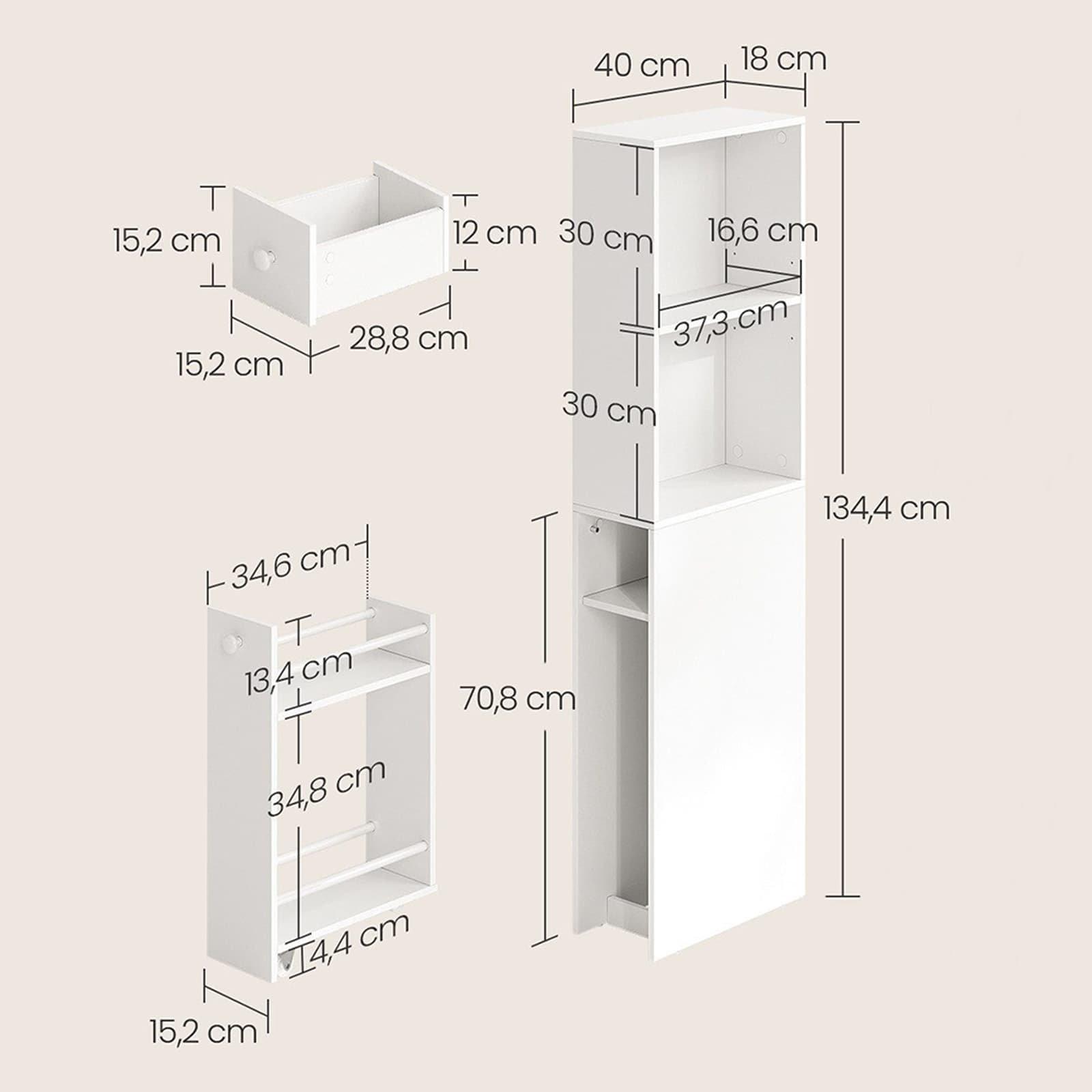 Freestanding Slim Design Bathroom Storage Cabinet with Drawer and Adjustable Shelf - dimensions