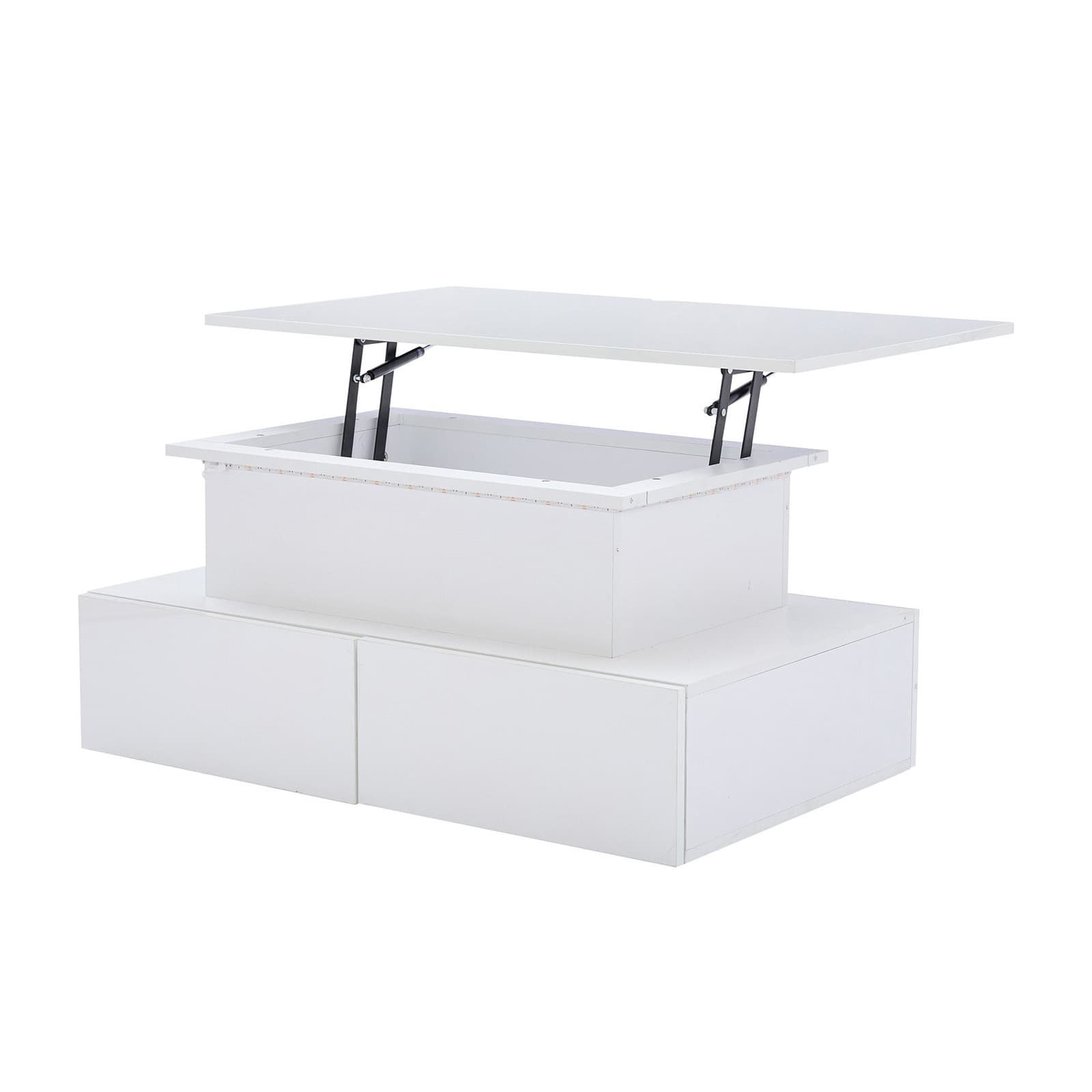 White LED High Gloss Lift Top Tea Table with 4 Drawers