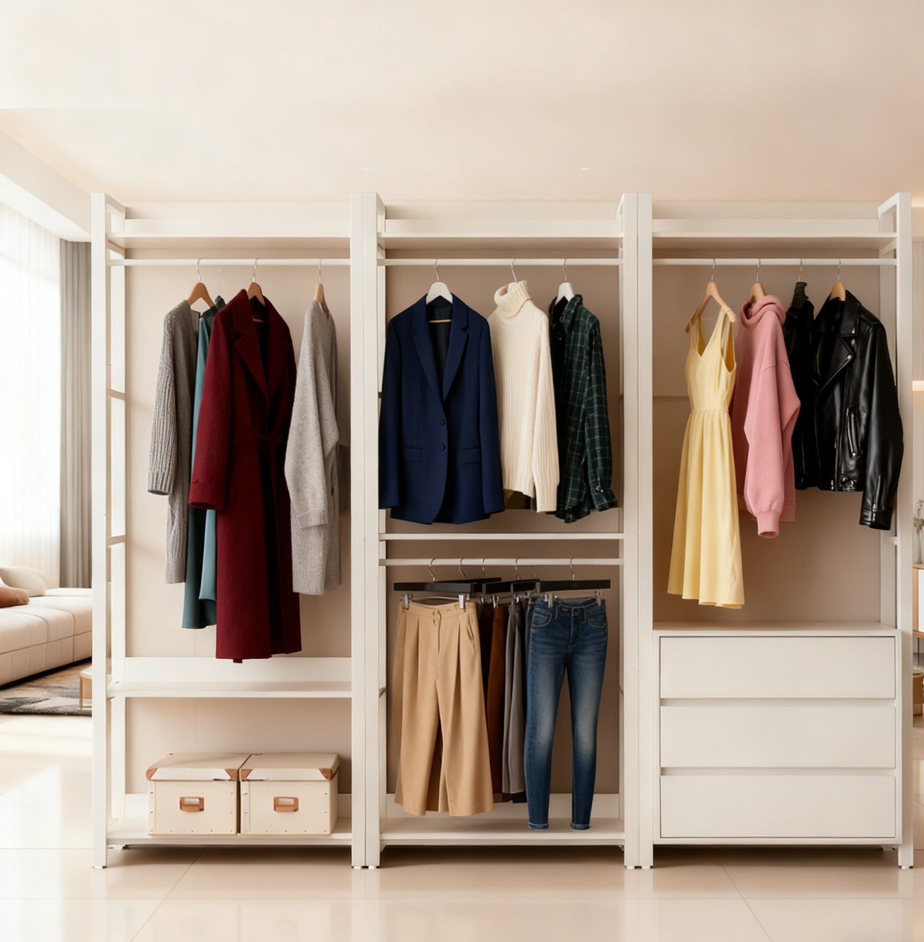 Modular Open Wardrobe System Customizable Vertical Storage Closet Organizer