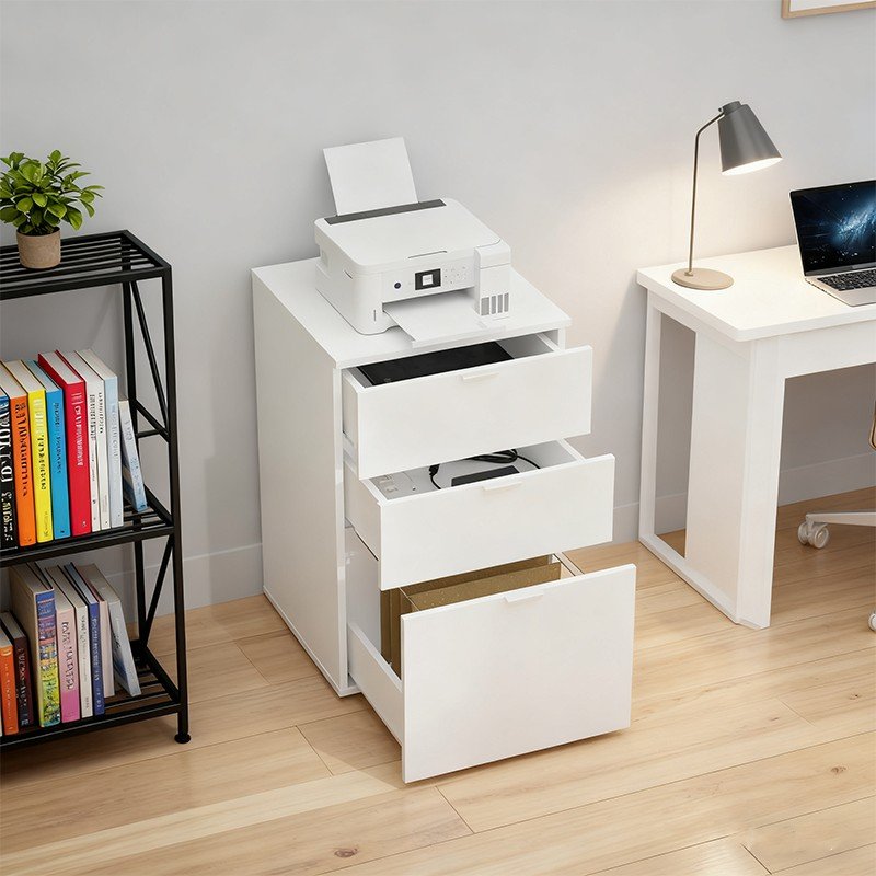 Minimalist Style White Wooden Office Furniture Filing Cabinet 