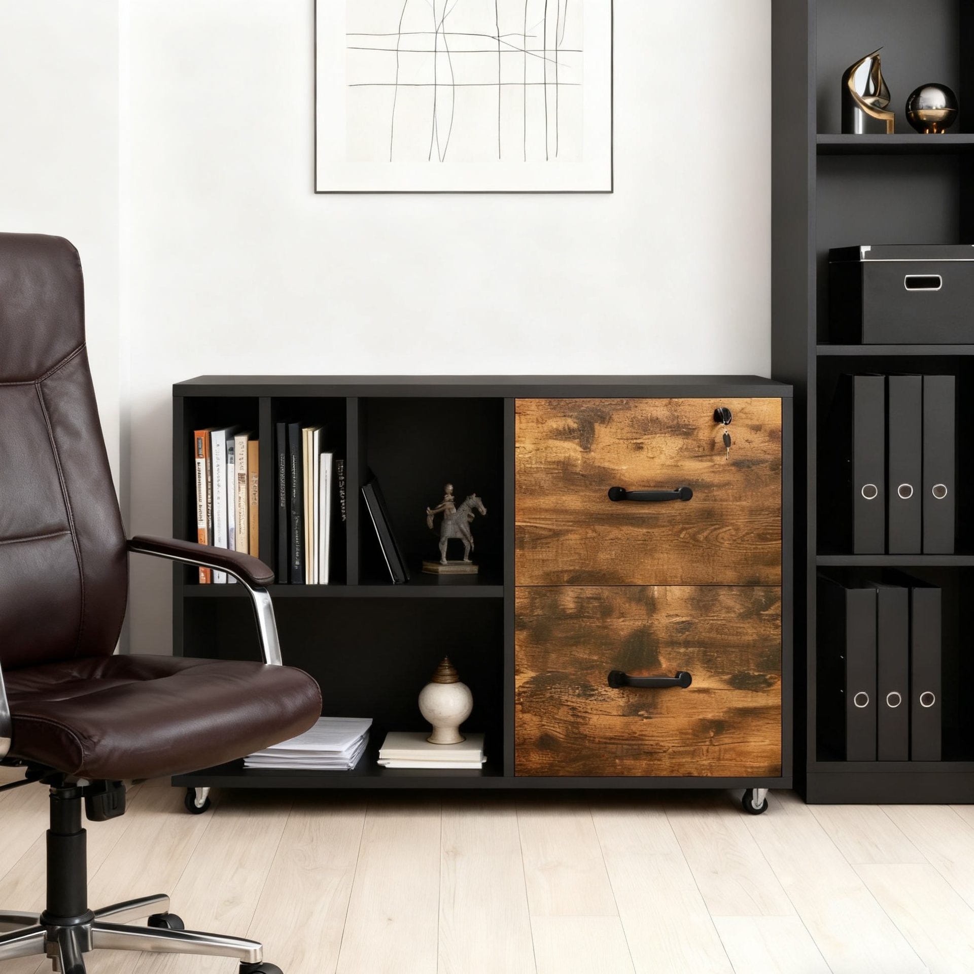 Modern Designer New Two-tone Wooden Filing Cabinet With Lock
