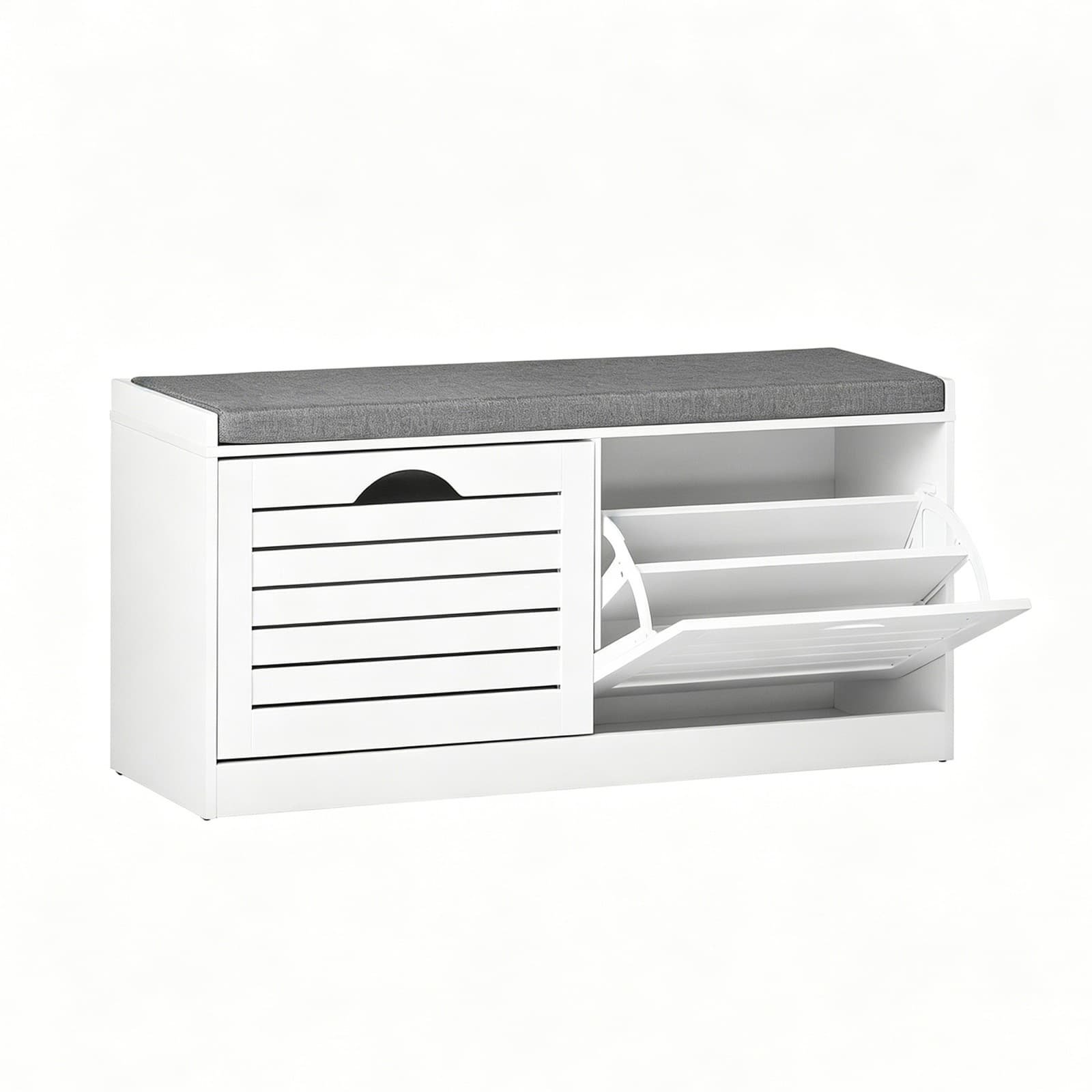 Adjustable 8 Pairs Shoe Storage Bench with 2 Flip Drawers for Hallway - detail