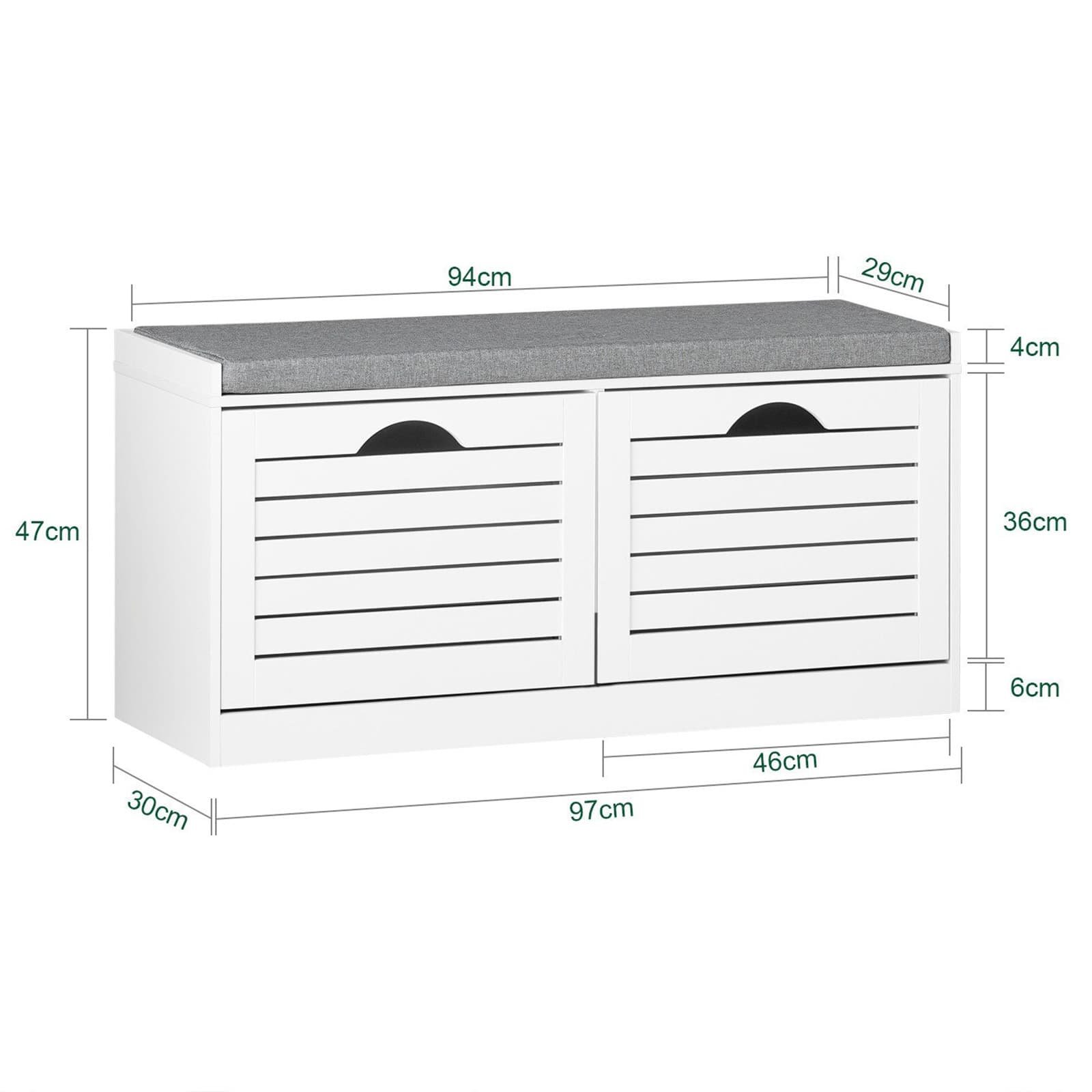 Adjustable 8 Pairs Shoe Storage Bench with 2 Flip Drawers for Hallway - dimensions