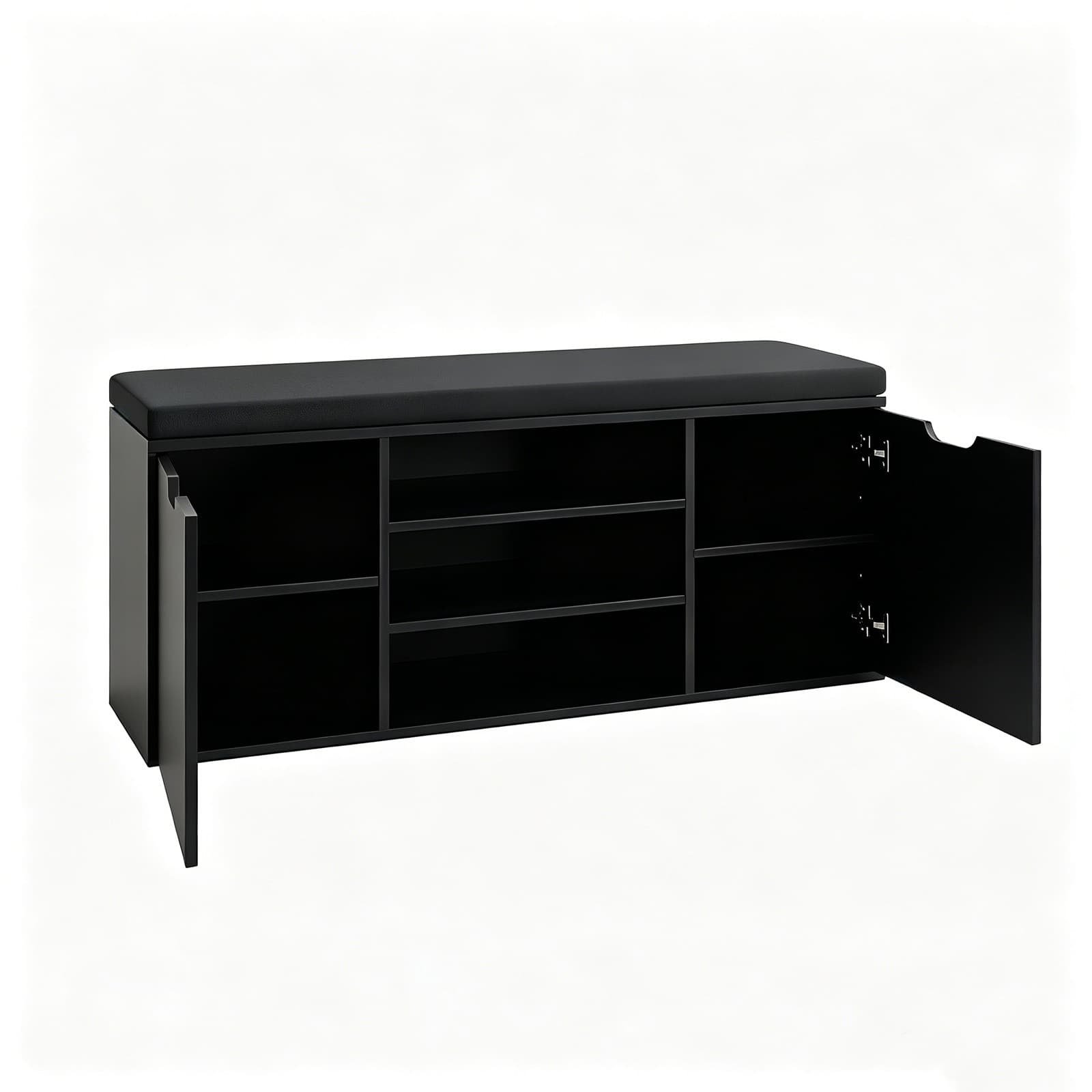 Black Entryway Bench with Shoe Storage with Doors - detail