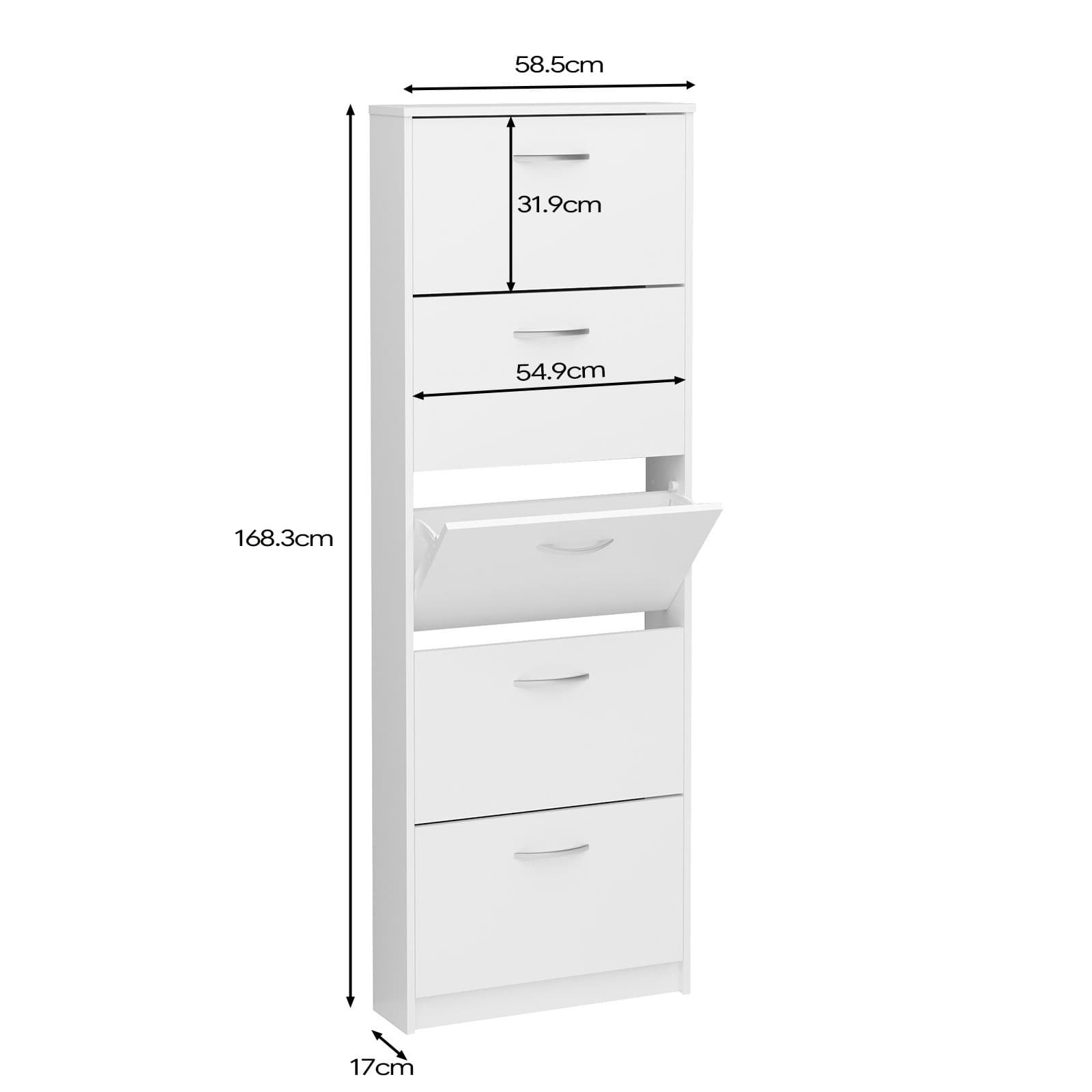 Modern Narrow Hidden Shoe Cabinet with 5 Folding Drawers for Small Spaces - dimensions