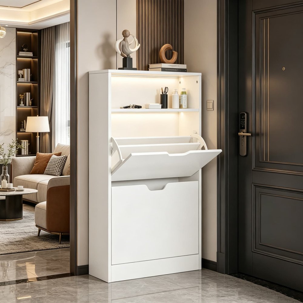 Slimline Shoe Storage Cabinet with 2 Flaps for Narrow Entrance