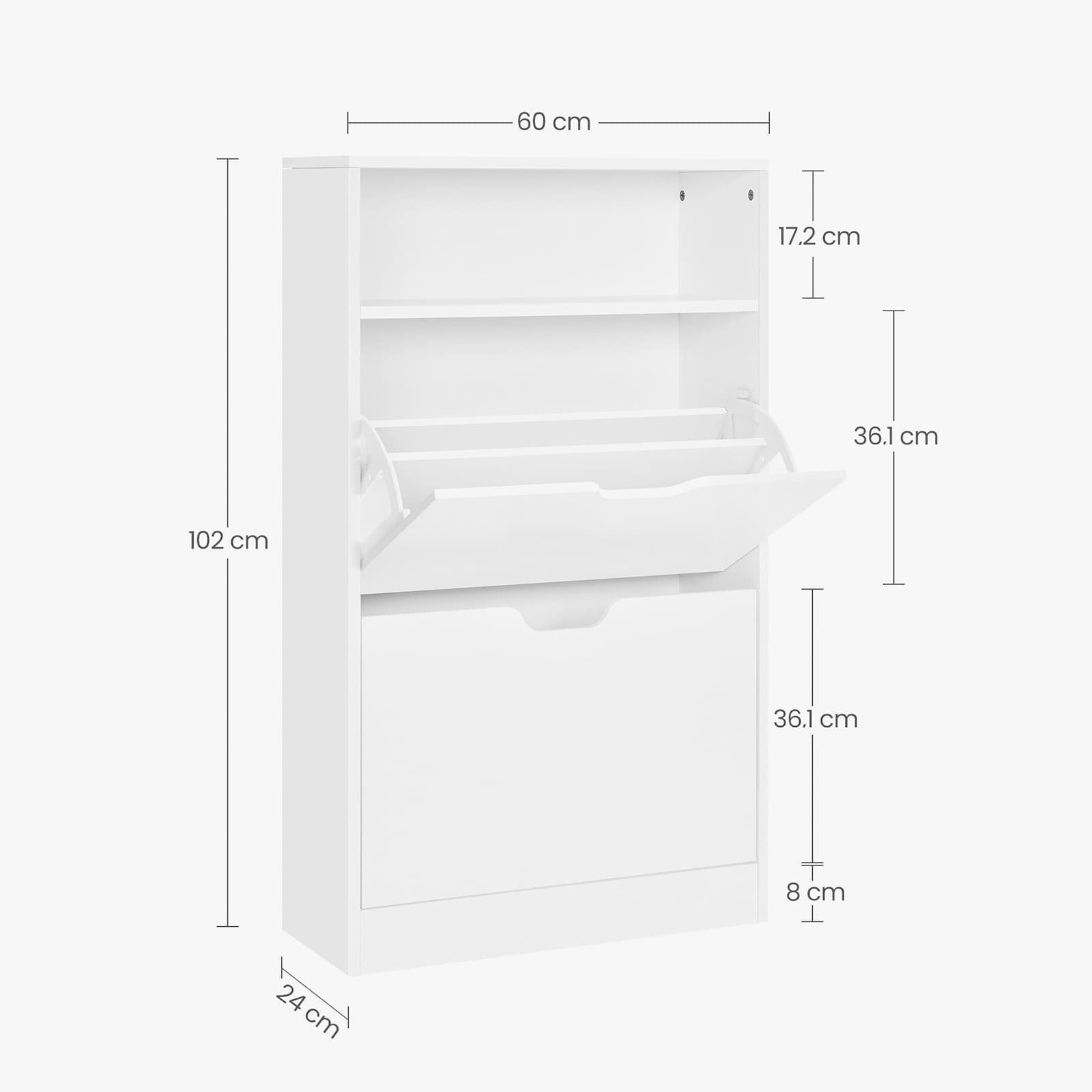Slimline Shoe Storage Cabinet with 2 Flaps for Narrow Entrance - dimensions