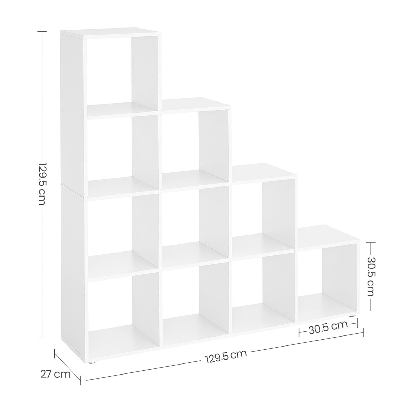 FreeStanding Wooden 10 Cube Staircase Display Shelf - dimensions