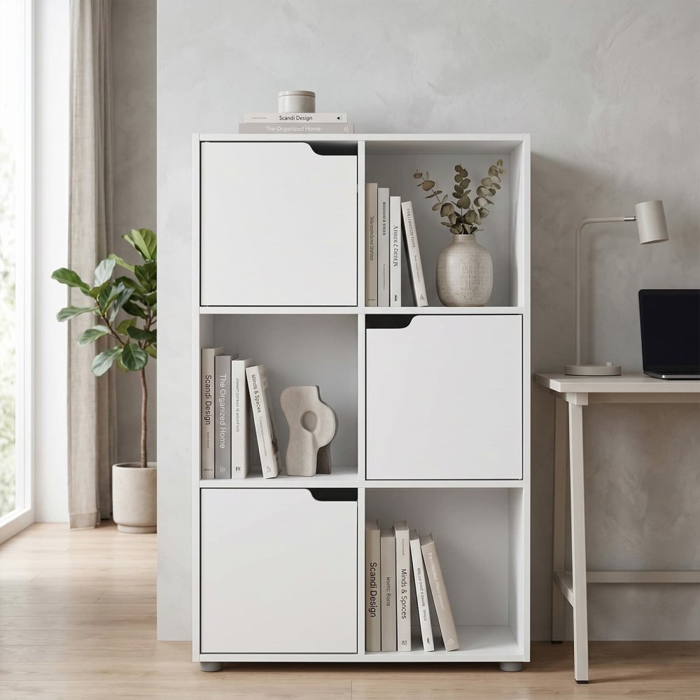 White 6 Cube Bookcase Storage Unit for Home and Office