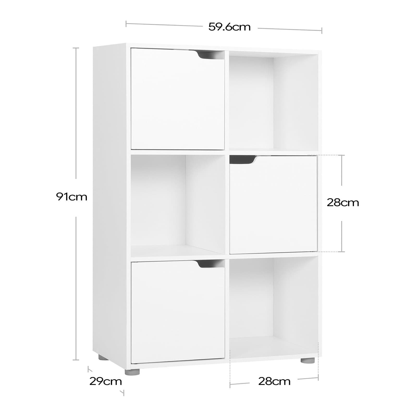 White 6 Cube Bookcase Storage Unit for Home and Office - dimensions