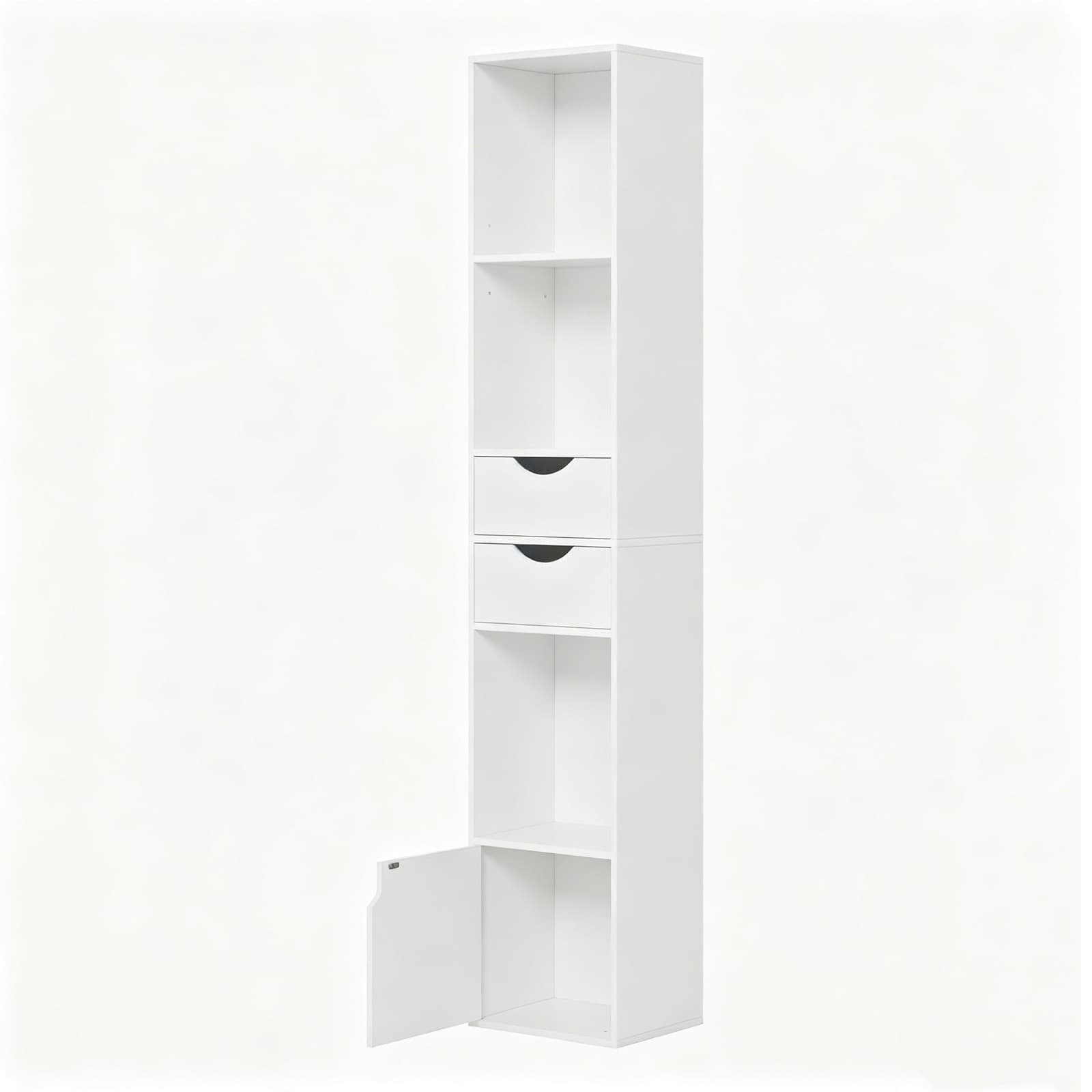 Tall Skinny Narrow Bookshelf with Drawers for Small Spaces - detail