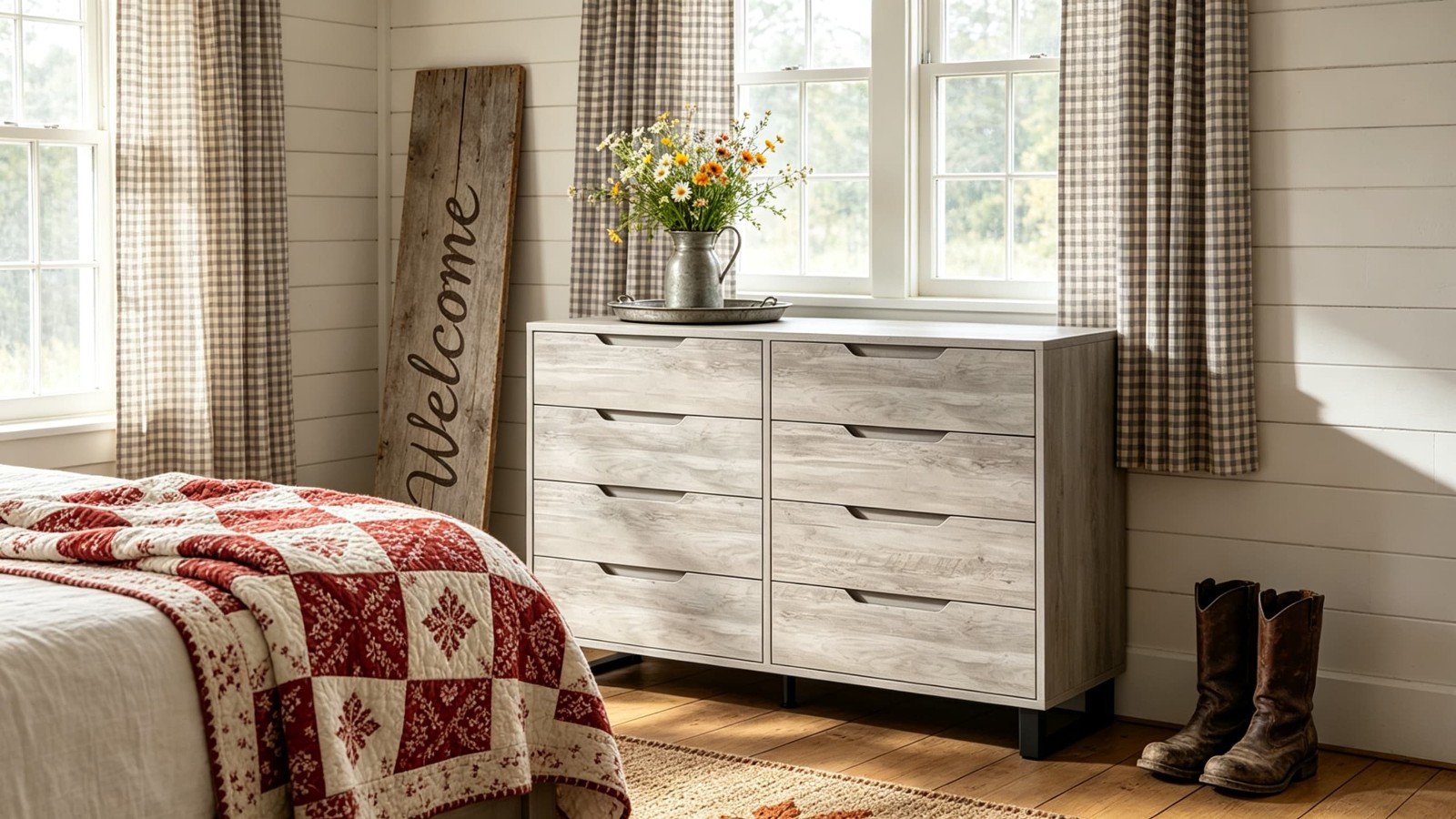 Farmhouse Freestanding Horizontal 8 Drawer with Adjustable Feet for Bedroom