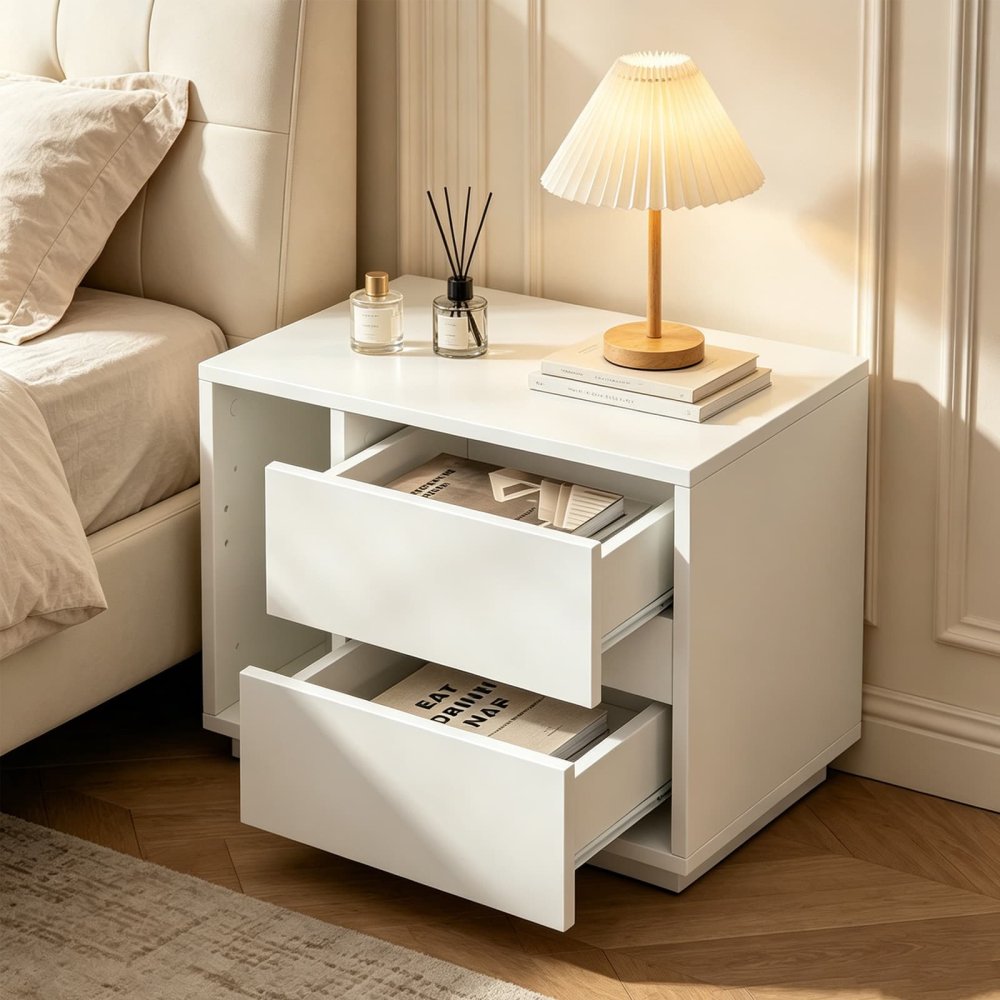 Modern Minimalist Hotel Bedside Table Set of 2 with Drawers