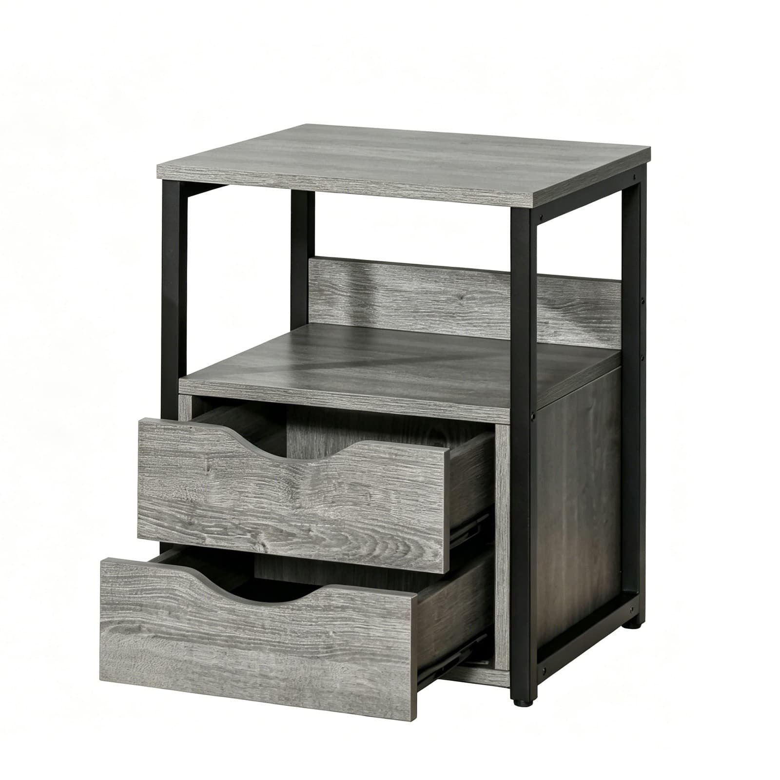 Industrial Accent Table with 2 Drawers and Shelf for Bedroom - detail