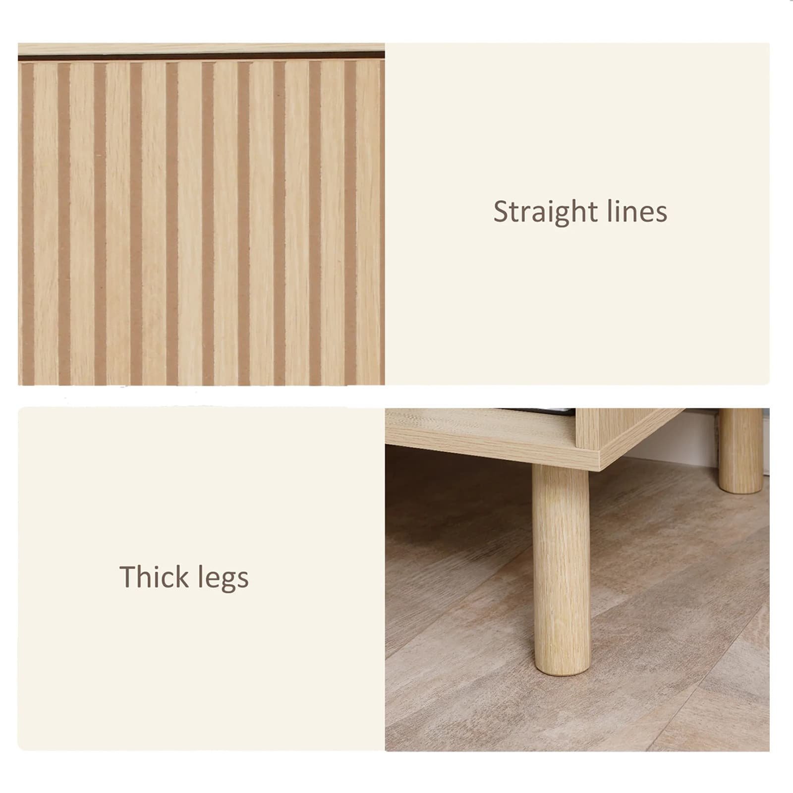 Natural Side Table with Fluted Drawer and Shelf for Bedroom Living Room - detail