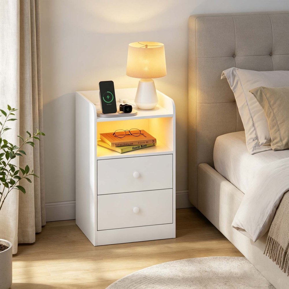 Smart LED Nightstand With Sockets USB Ports in Hospitality Design