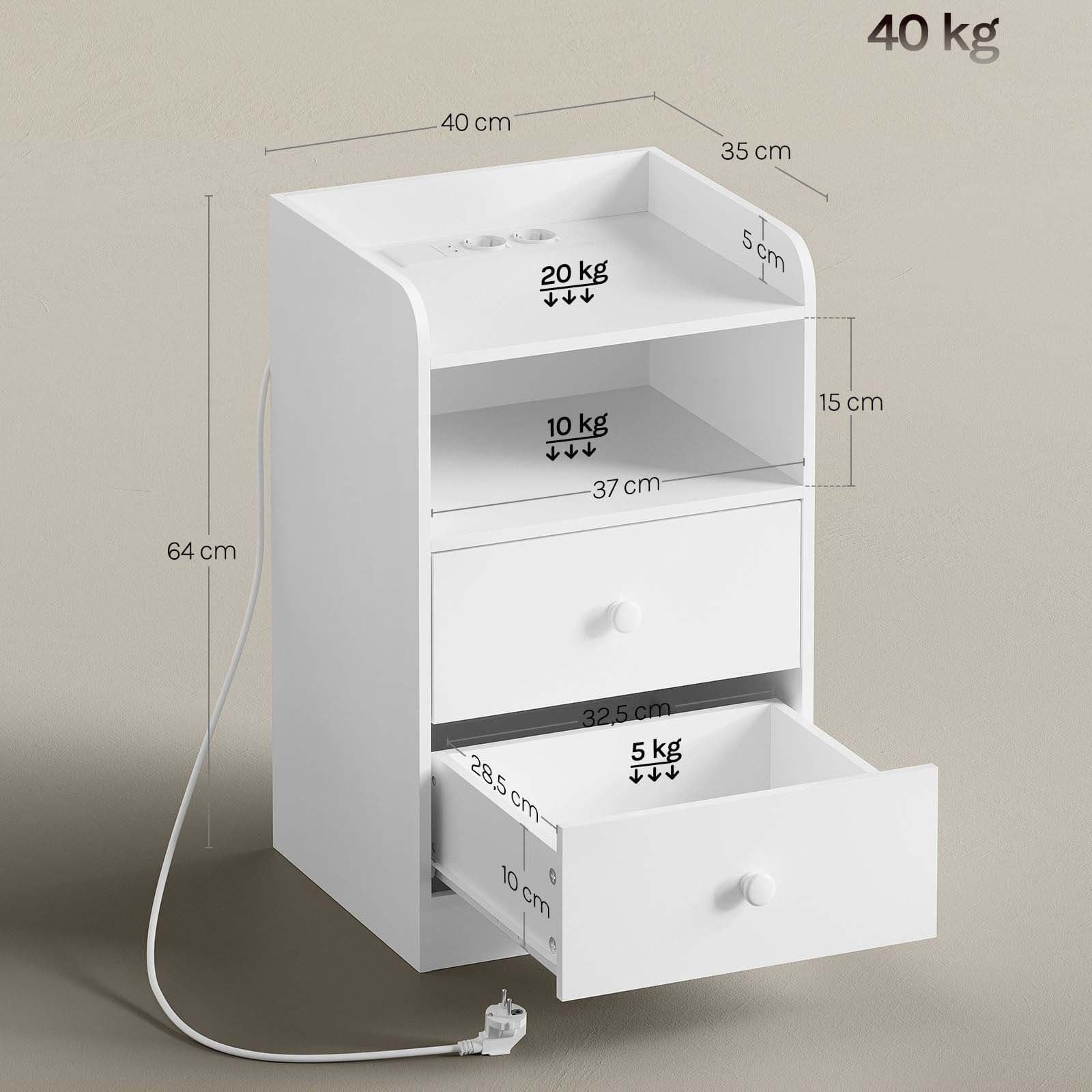 Smart LED Nightstand With Sockets USB Ports in Hospitality Design - dimensions