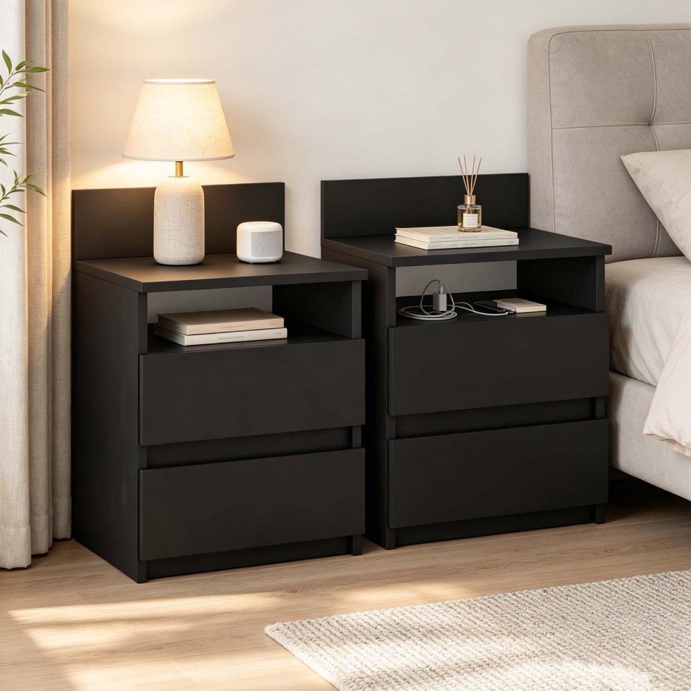 Black Modern Nightstand Set of 2 for Apartment Projects