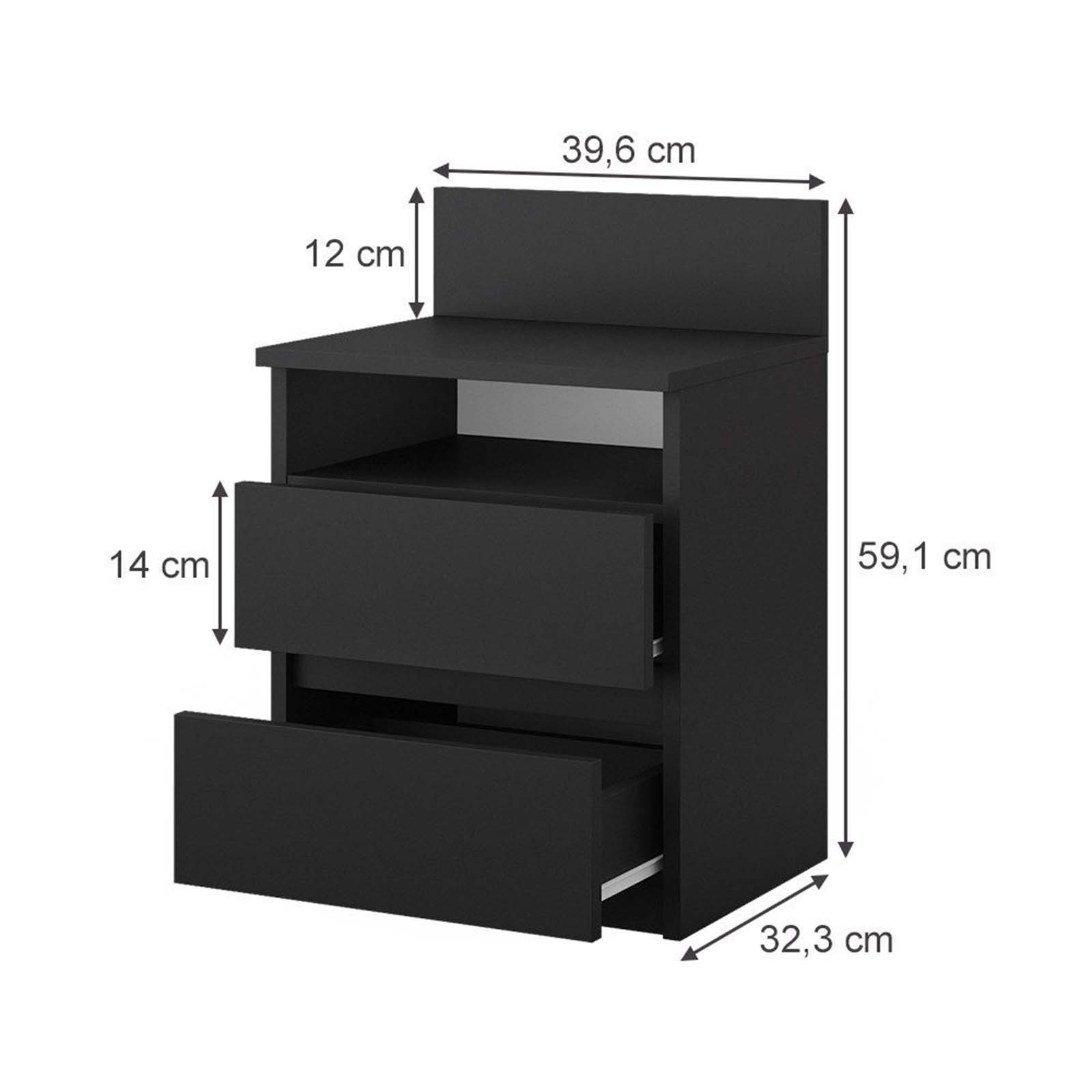 Black Modern Nightstand Set of 2 for Apartment Projects - dimensions