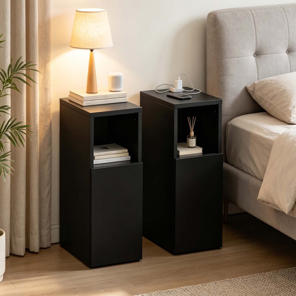 Small-Space Bedroom Slim Bedside Table Set of 2 for Rental Properties