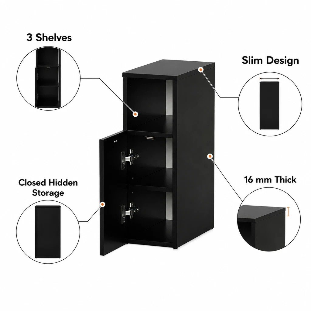 Small-Space Bedroom Slim Bedside Table Set of 2 for Rental Properties - detail