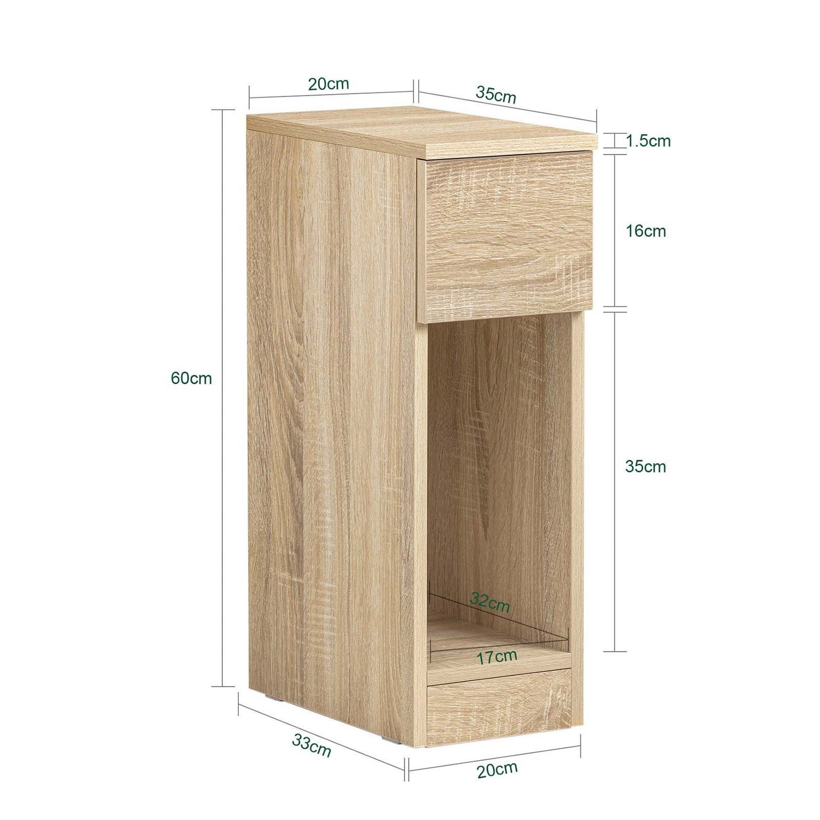 Compact Skinny Nightstand with Open Shelf - dimensions