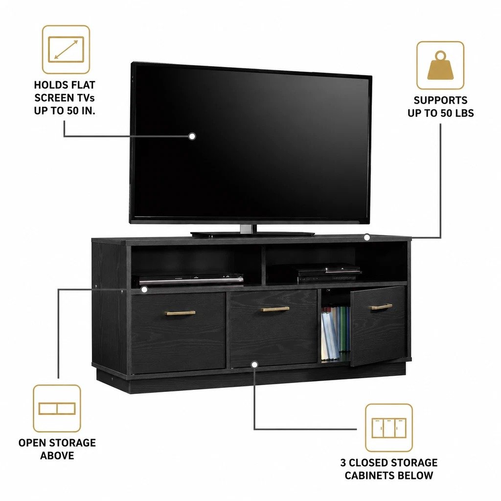 Classic 3-Door TV Stand Cabinet for TVs up to 50" - detail