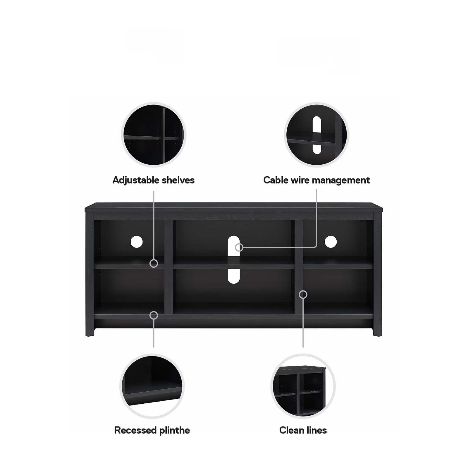 Open Shelf TV Console with Cable Management for TVs up to 50" - detail