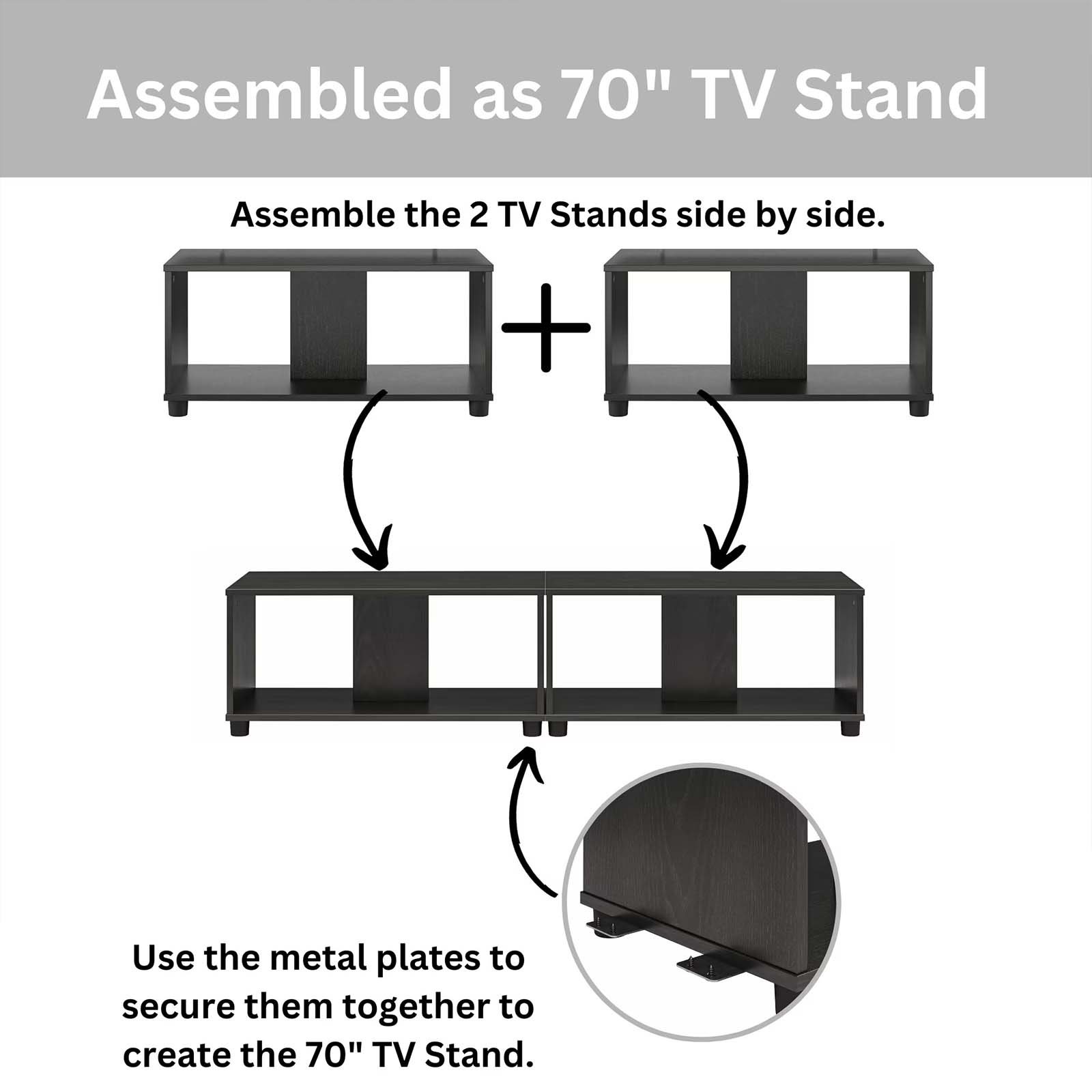 Expandable 70 inch Side by Side or Stacking TV Stand - detail
