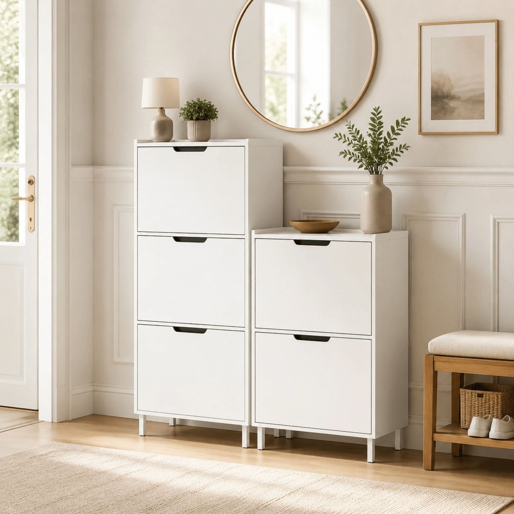 Slim Hidden 2 Flip-Drawers Shoe Storage Cabinet for Entryway