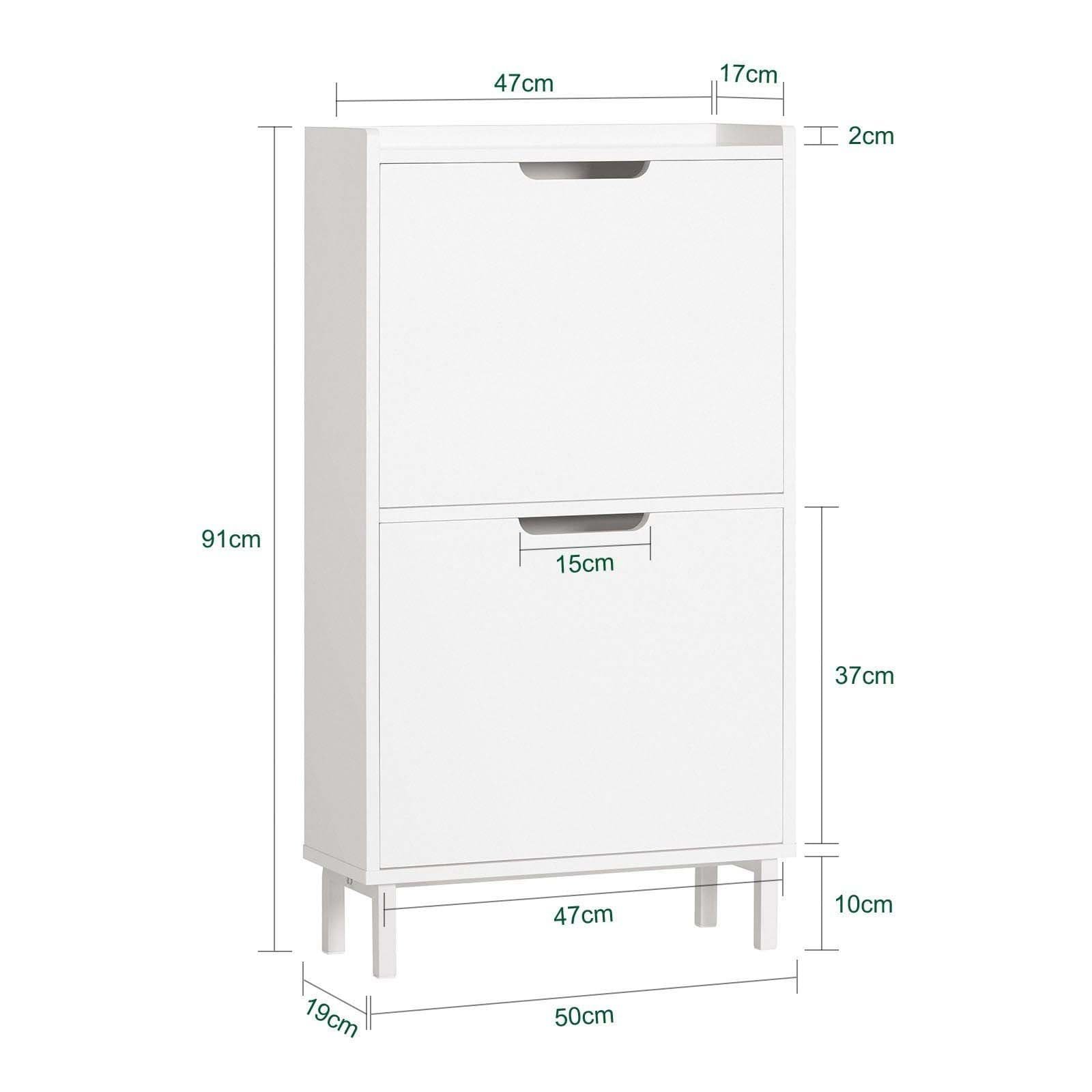 Slim Hidden 2 Flip-Drawers Shoe Storage Cabinet for Entryway - dimensions