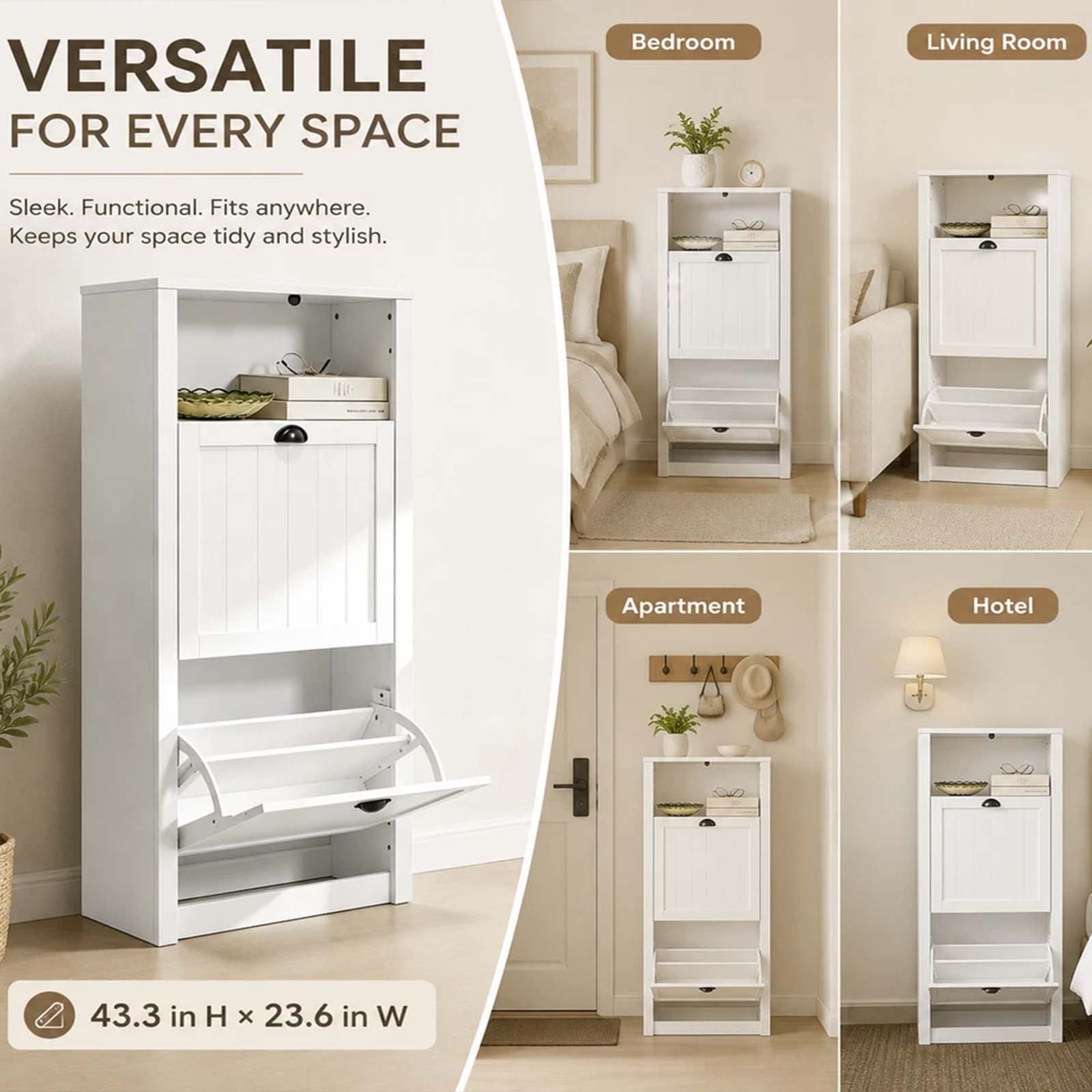 Wood 2 Flip-Drawers Shoe Cupboard with Shelf for Front Entrance - detail
