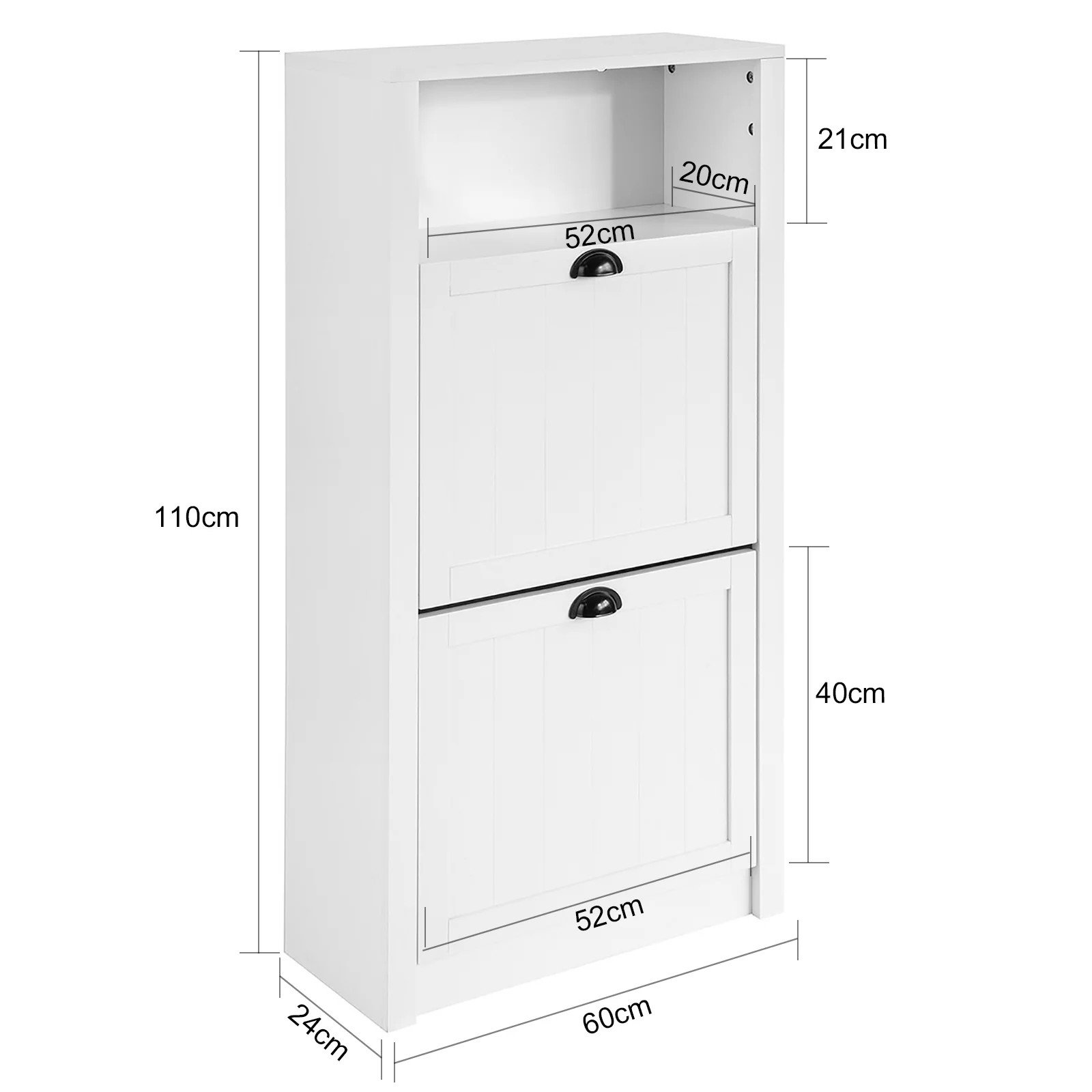 Wood 2 Flip-Drawers Shoe Cupboard with Shelf for Front Entrance - dimensions