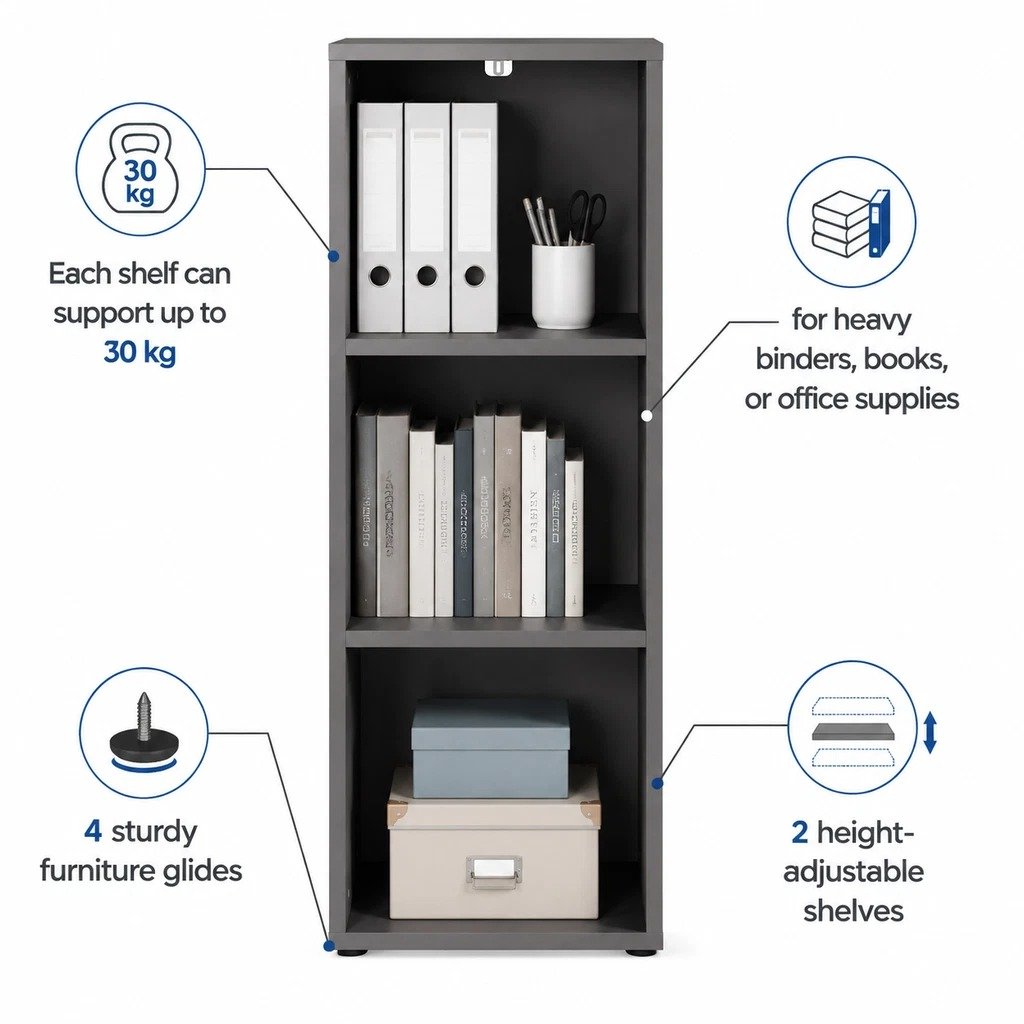 Narrow 3-Tier Office Open Shelf Cabinet - detail