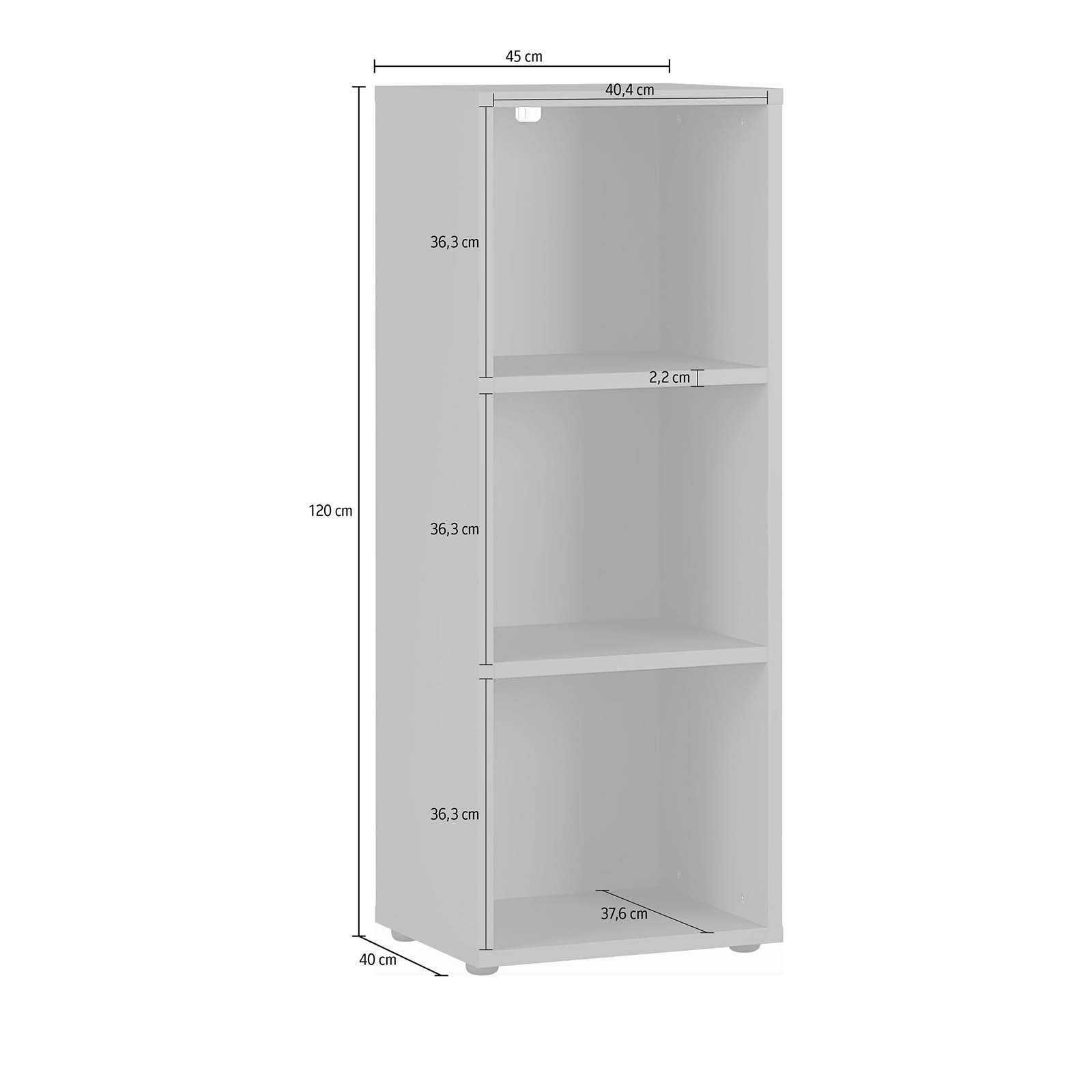 Narrow 3-Tier Office Open Shelf Cabinet - dimensions