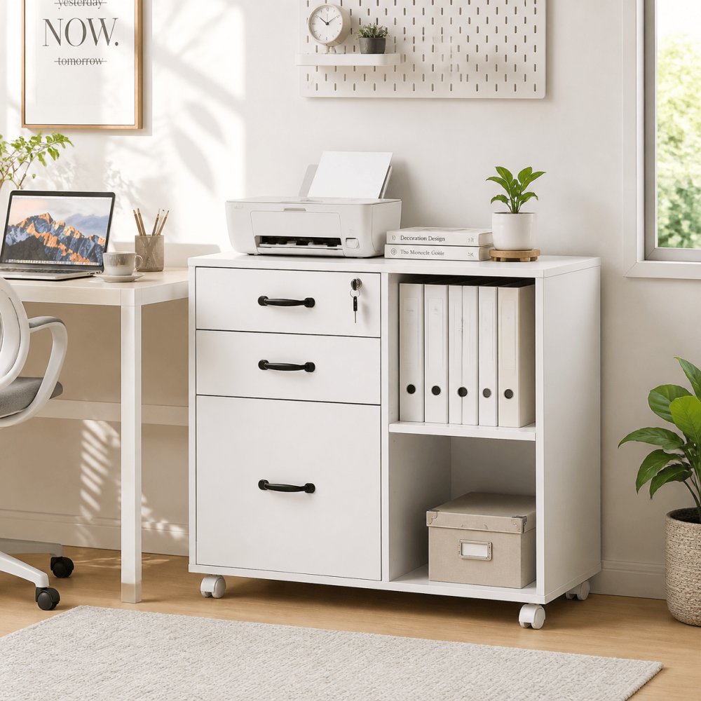 Mobile 3-Drawer Printer Stand on Wheels