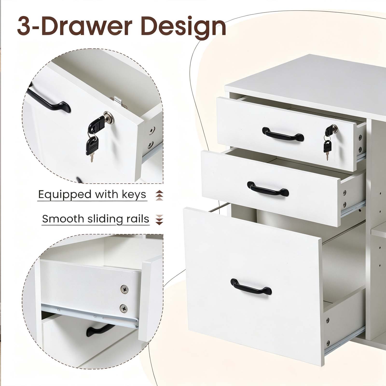 Mobile 3-Drawer Printer Stand on Wheels - detail