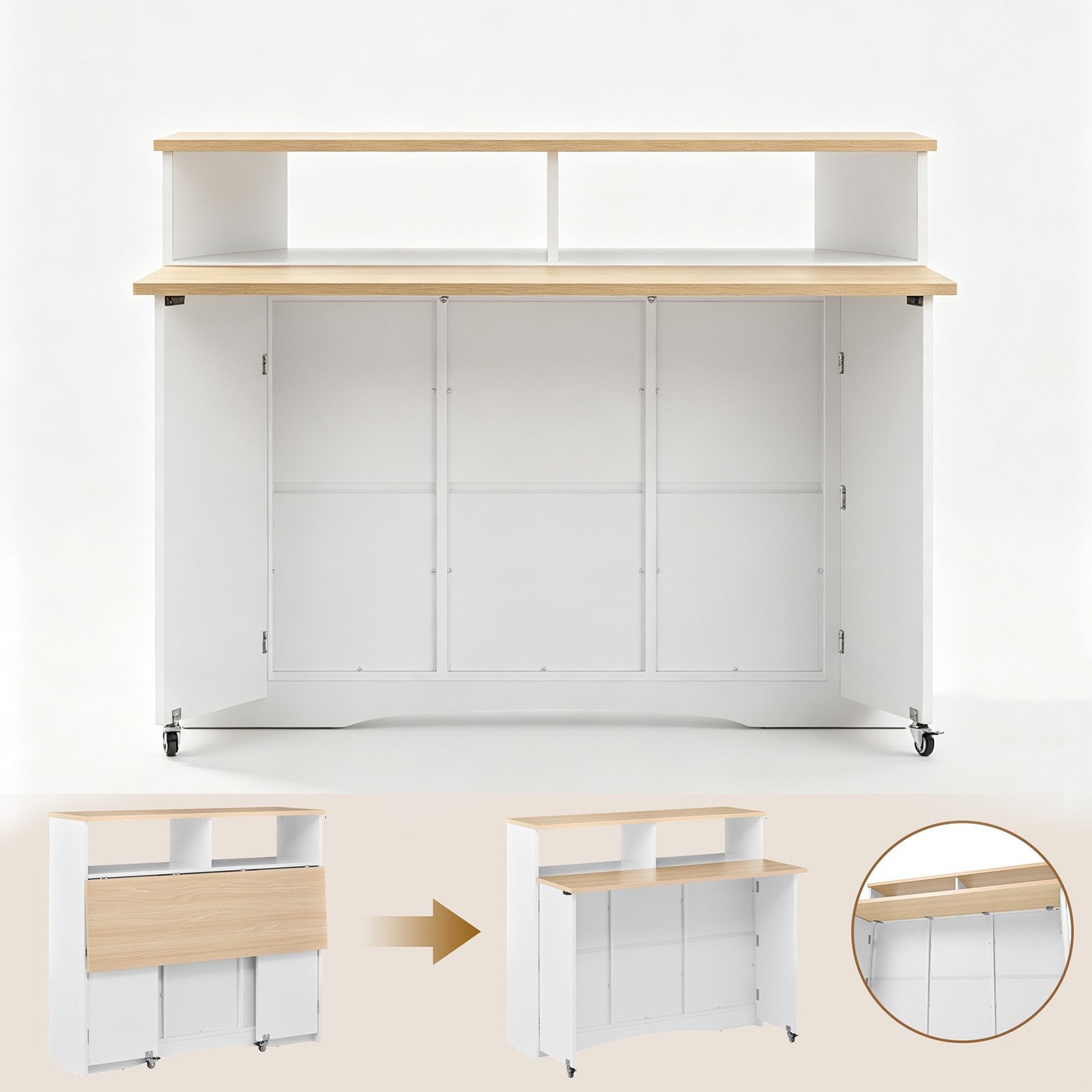 Multifunctional Storage Extendable Top Kitchen Island - detail