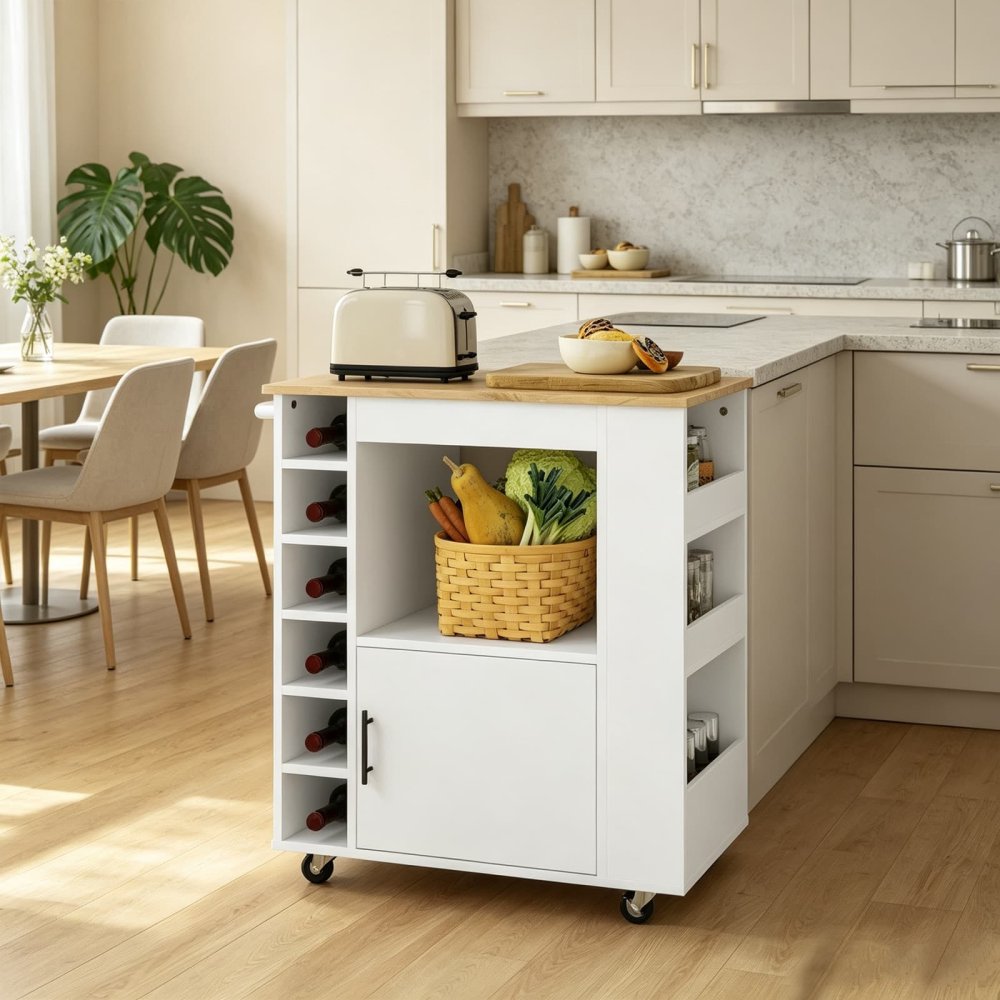 Kitchen Rolling Cart on Wheels with Wine Rack