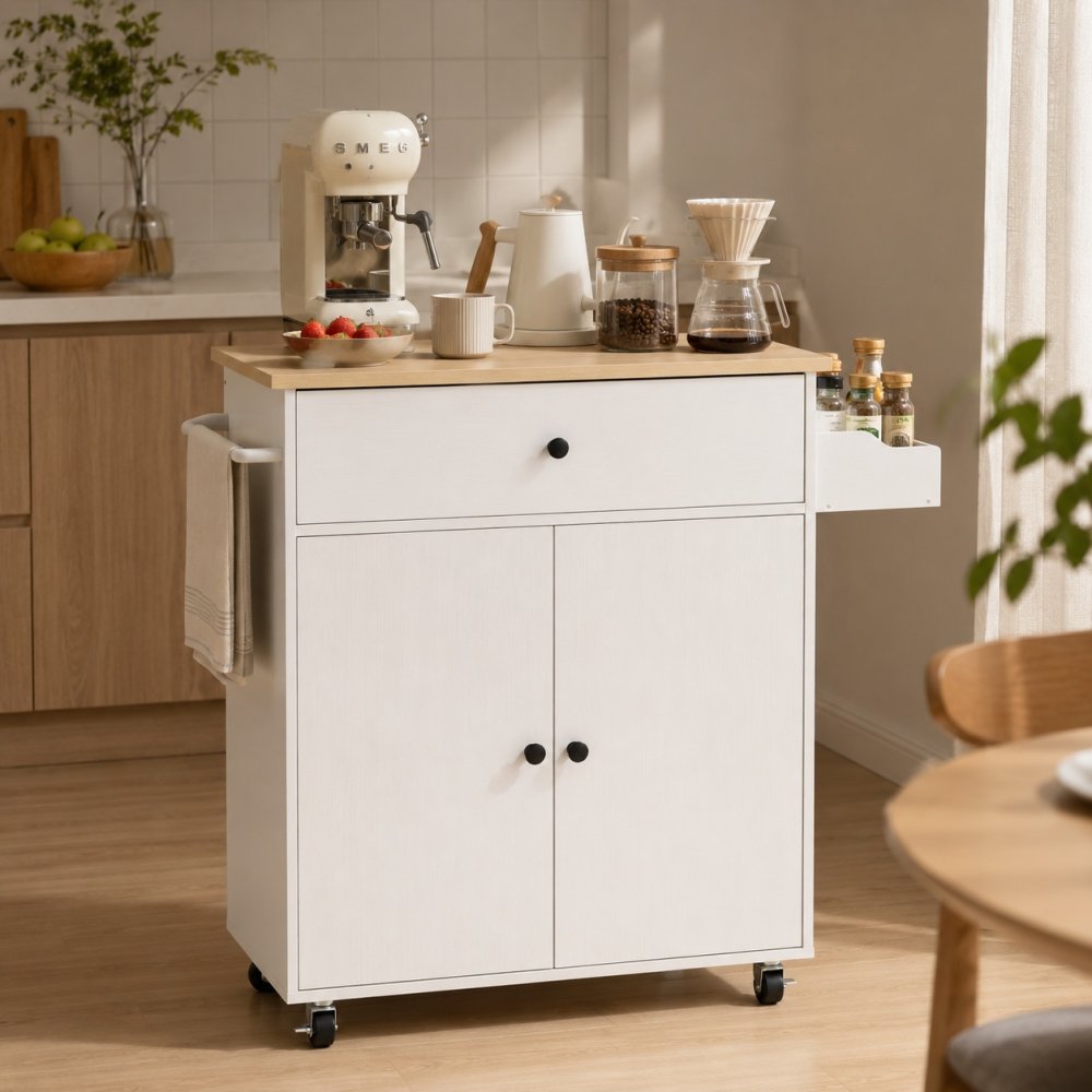 Kitchen Rolling Storage Trolley with Drop Leaf