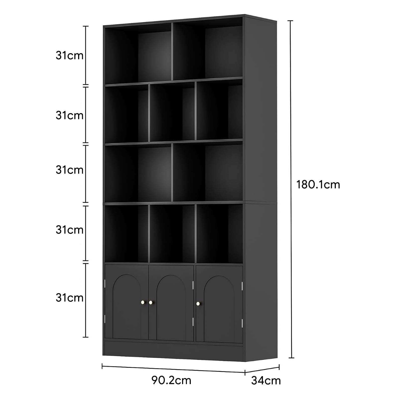Black Wooden Open Cube Storage Library Cabinet - dimensions