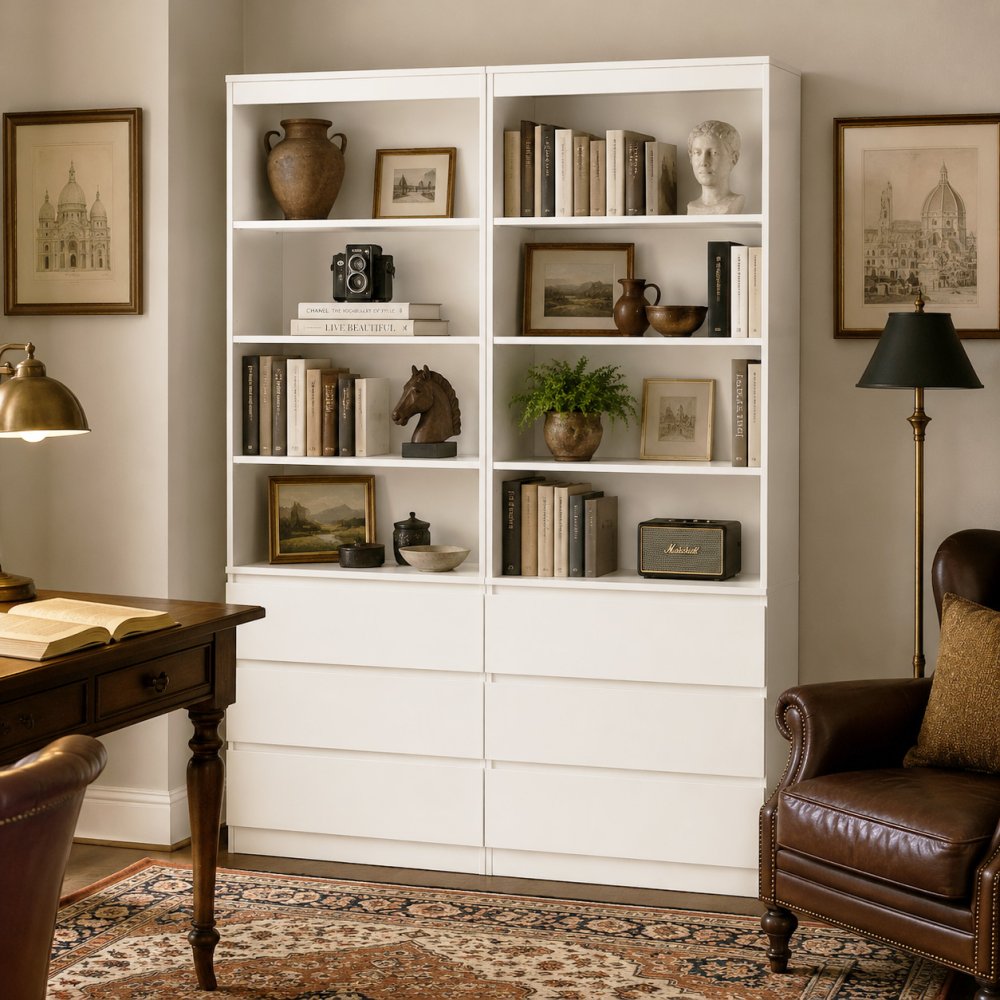 Freestanding 7 Tiers Bookshelf with Drawers