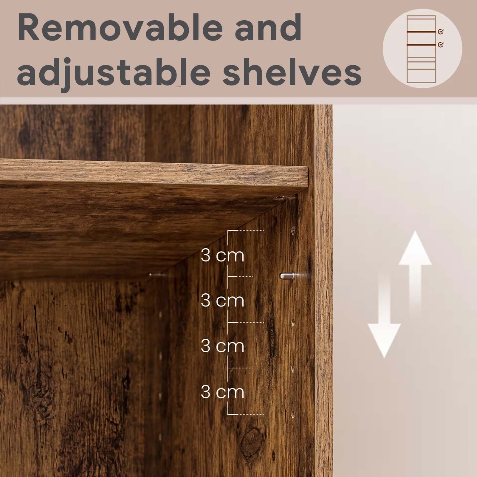 Rustic 6-Tier Bookcase with Shelves and Drawers - detail