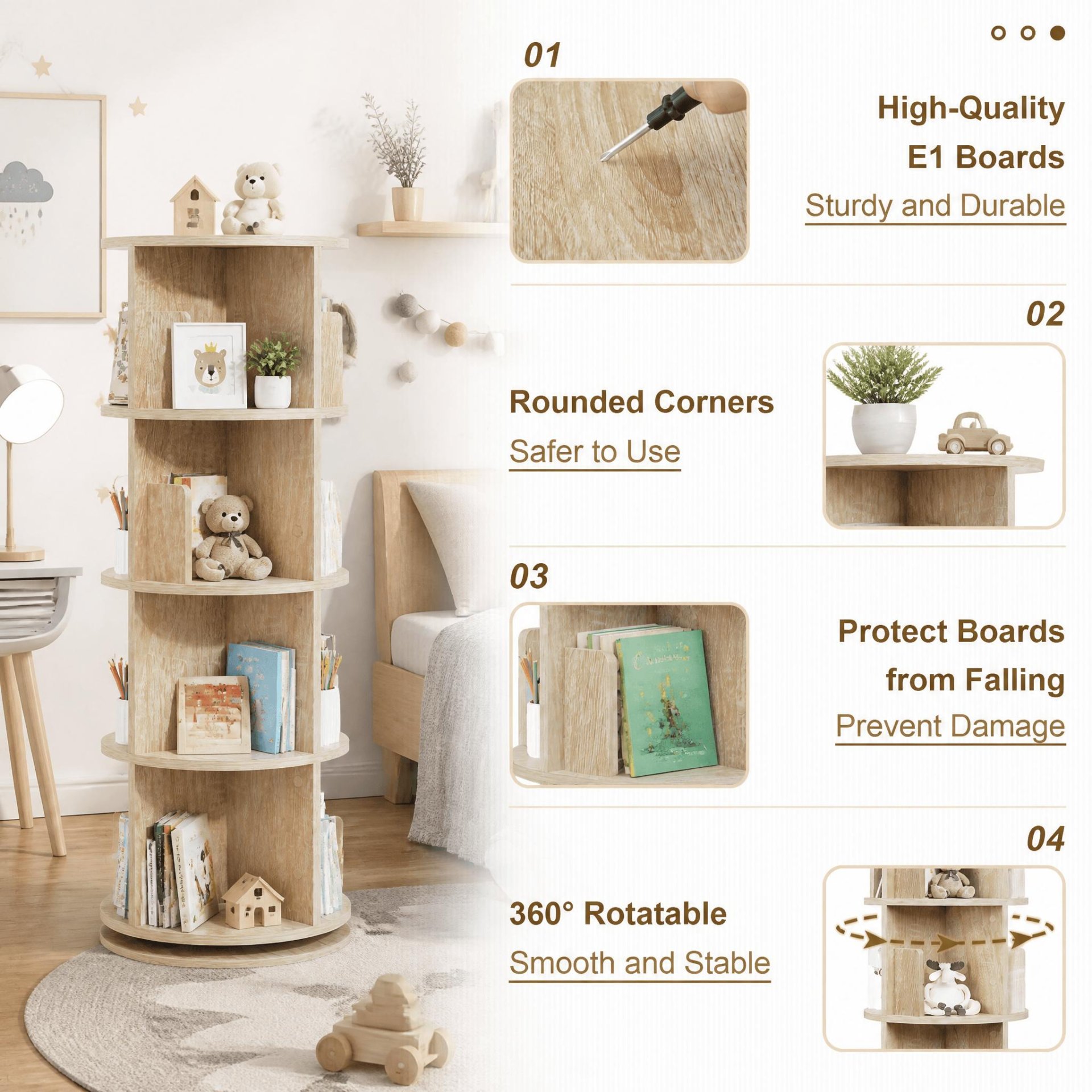 Kids 4-Tier Rotating Tower Bookshelf - detail