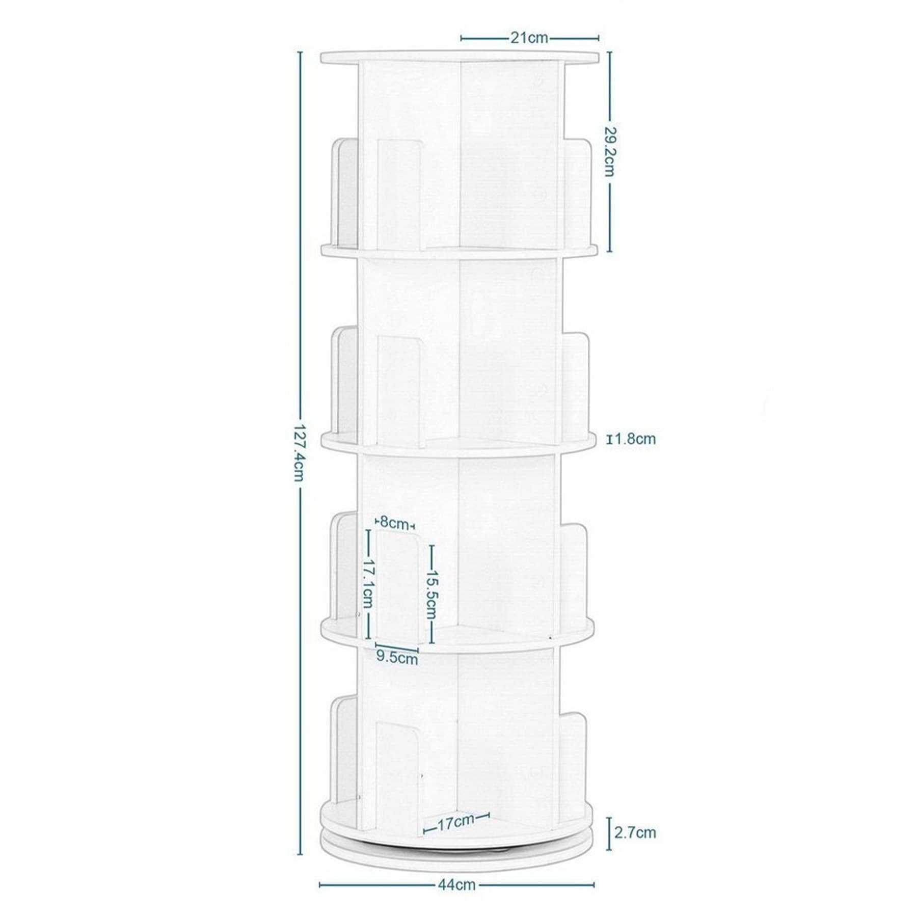 Kids 4-Tier Rotating Tower Bookshelf - dimensions