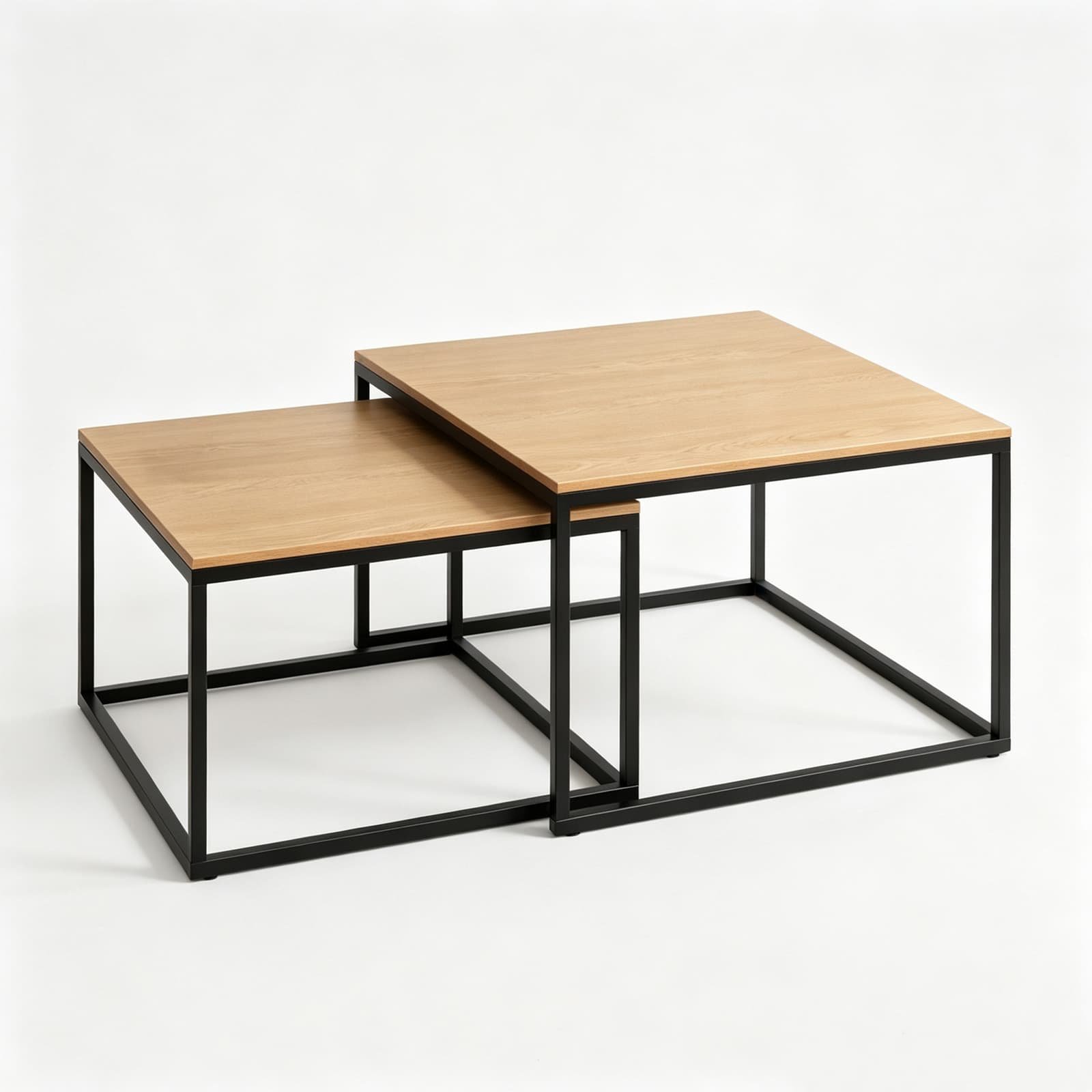 Set Of 2 Nesting Square Coffee Tables with Metal Frame - detail