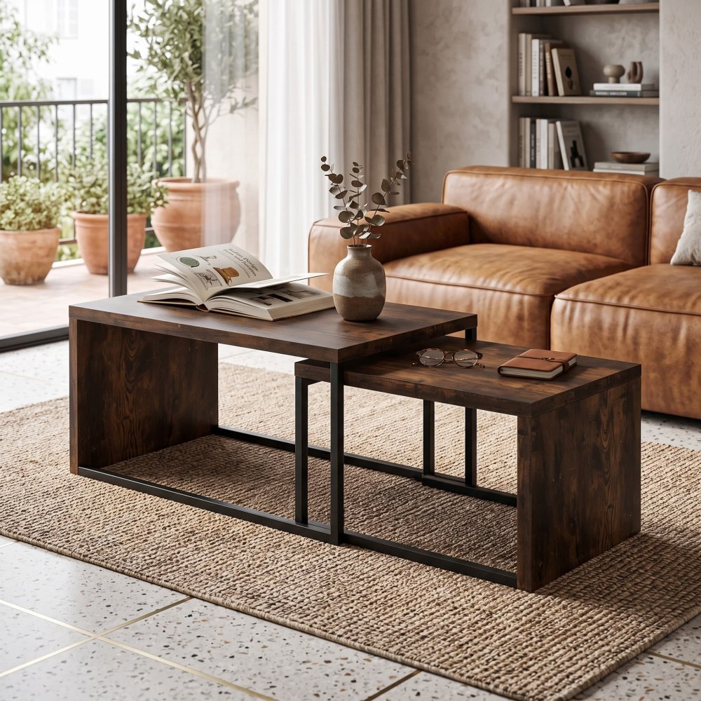 Industrial Metal Frame 2-Piece Tea Table Set