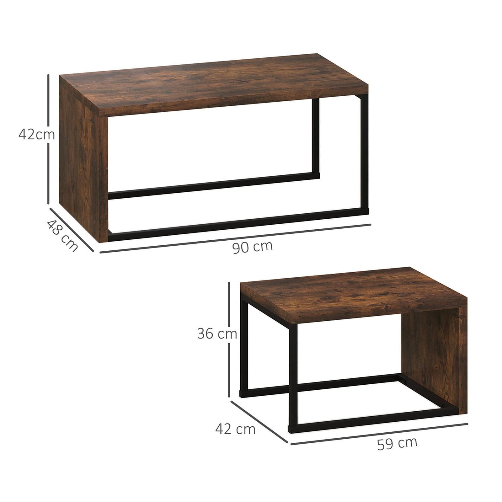 Industrial Metal Frame 2-Piece Tea Table Set - dimensions