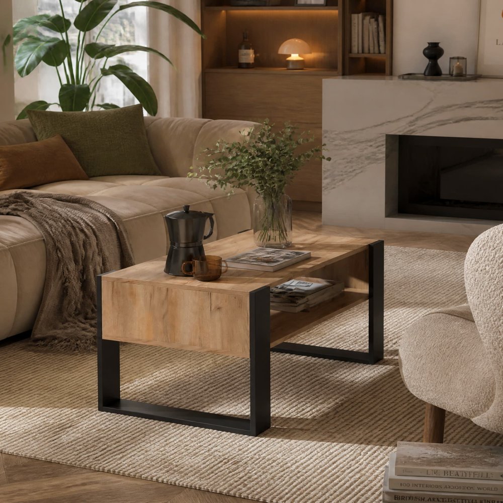 Wooden Coffee table with Metal Legs