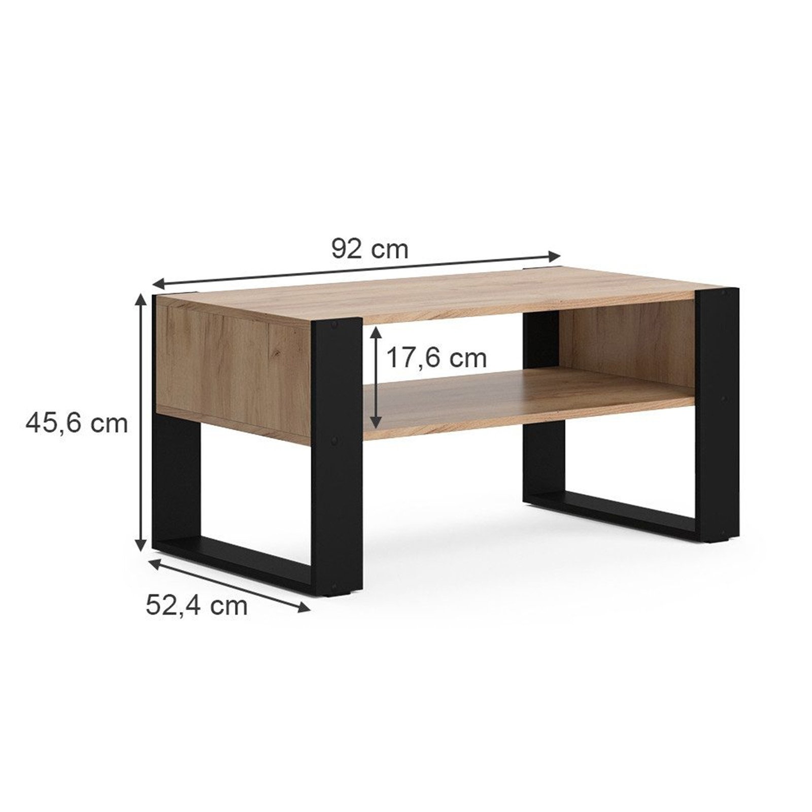 Wooden Coffee table with Metal Legs - dimensions
